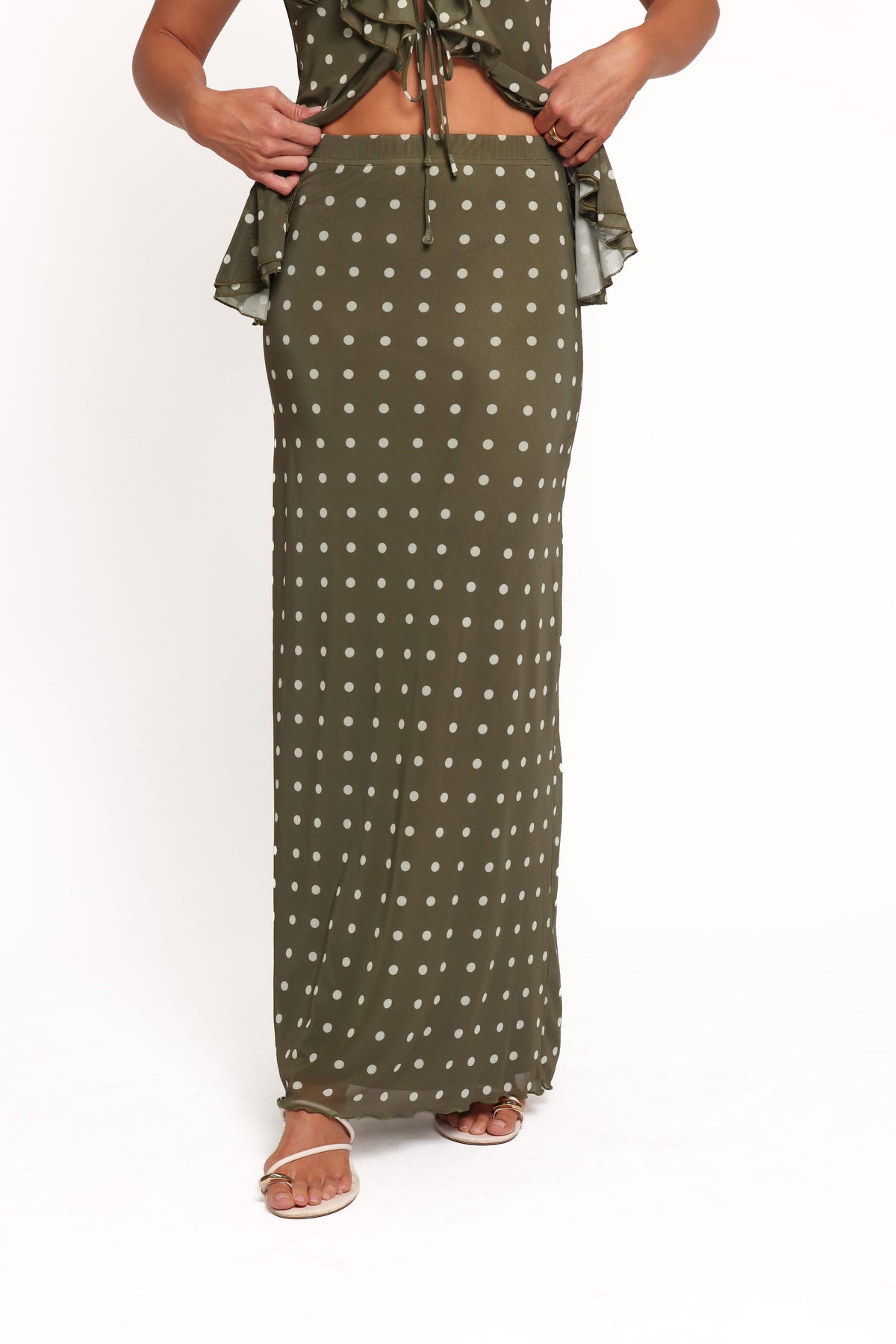 BOTTOMS Bloise Maxi Skirt - Olive Green Polka Dot