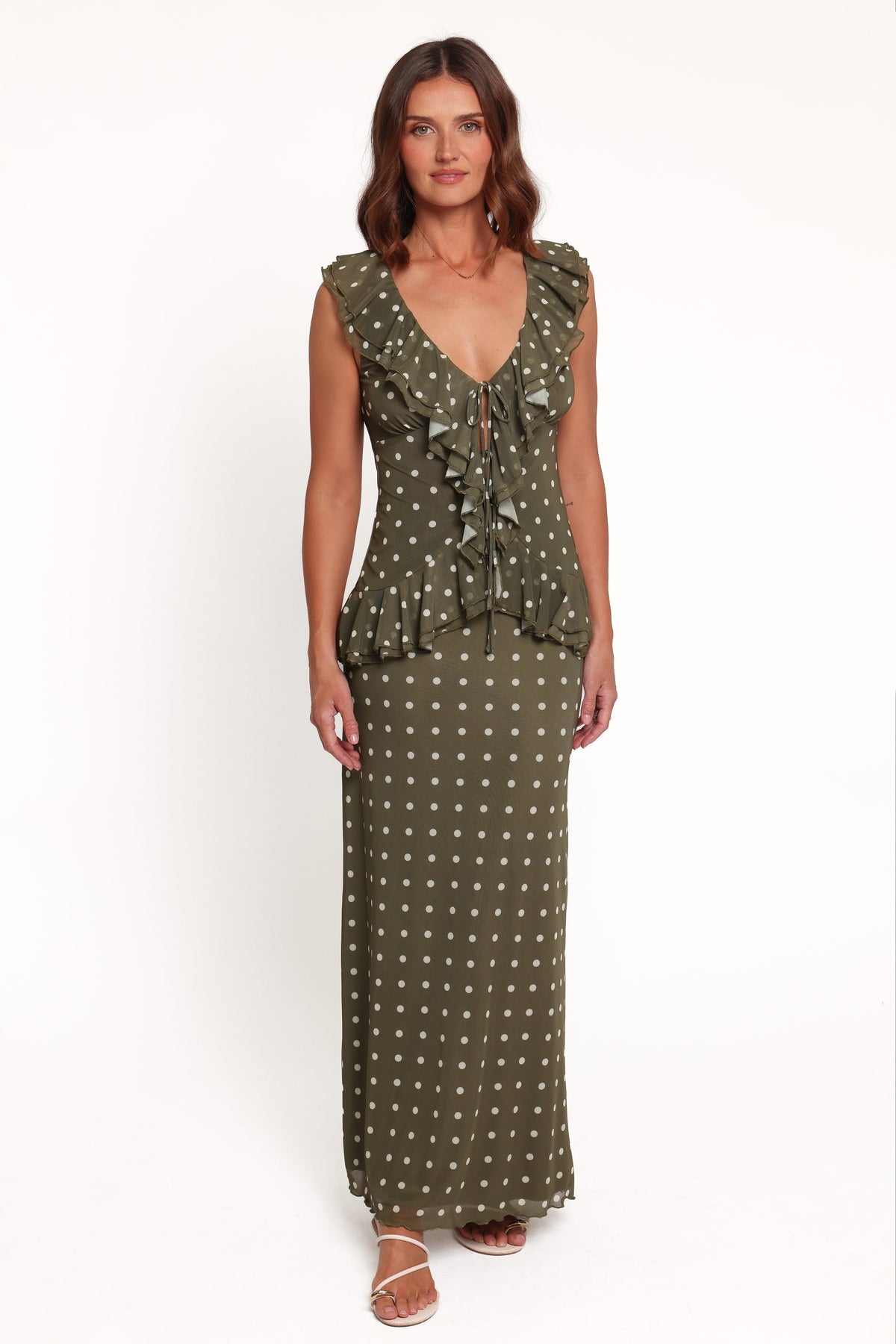 BOTTOMS Bloise Maxi Skirt - Olive Green Polka Dot