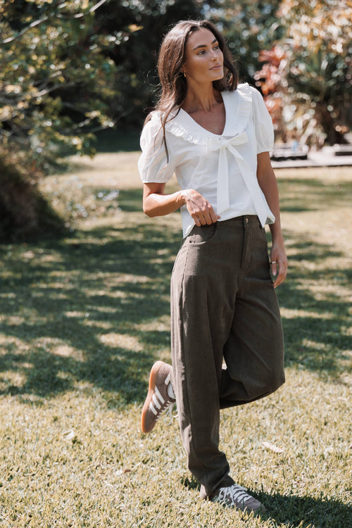 BOTTOMS Hillary Barrel Leg Jeans - Olive Corduroy