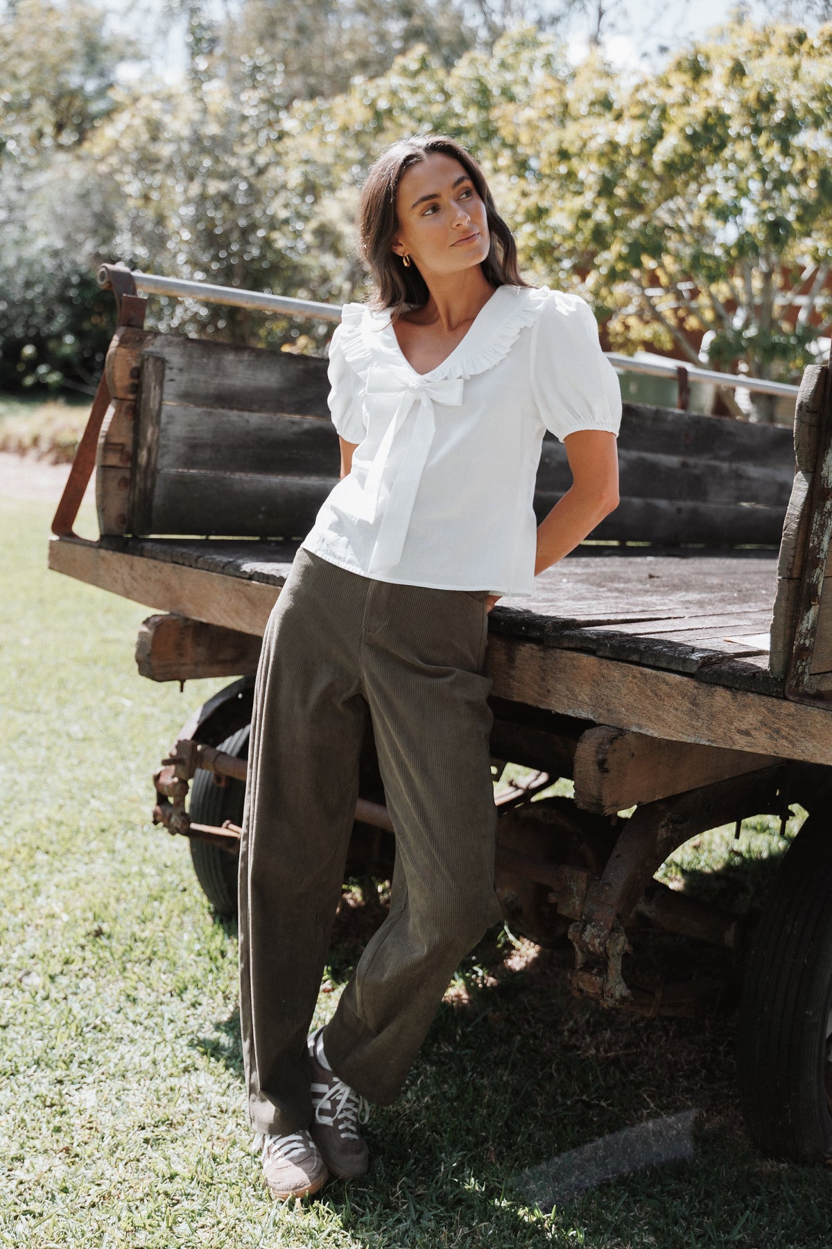 BOTTOMS Hillary Barrel Leg Jeans - Olive Corduroy