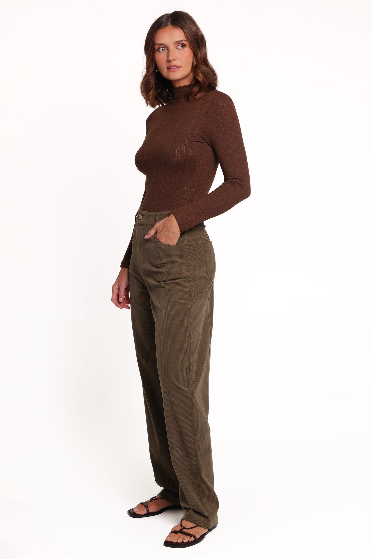 BOTTOMS Hillary Barrel Leg Jeans - Olive Corduroy