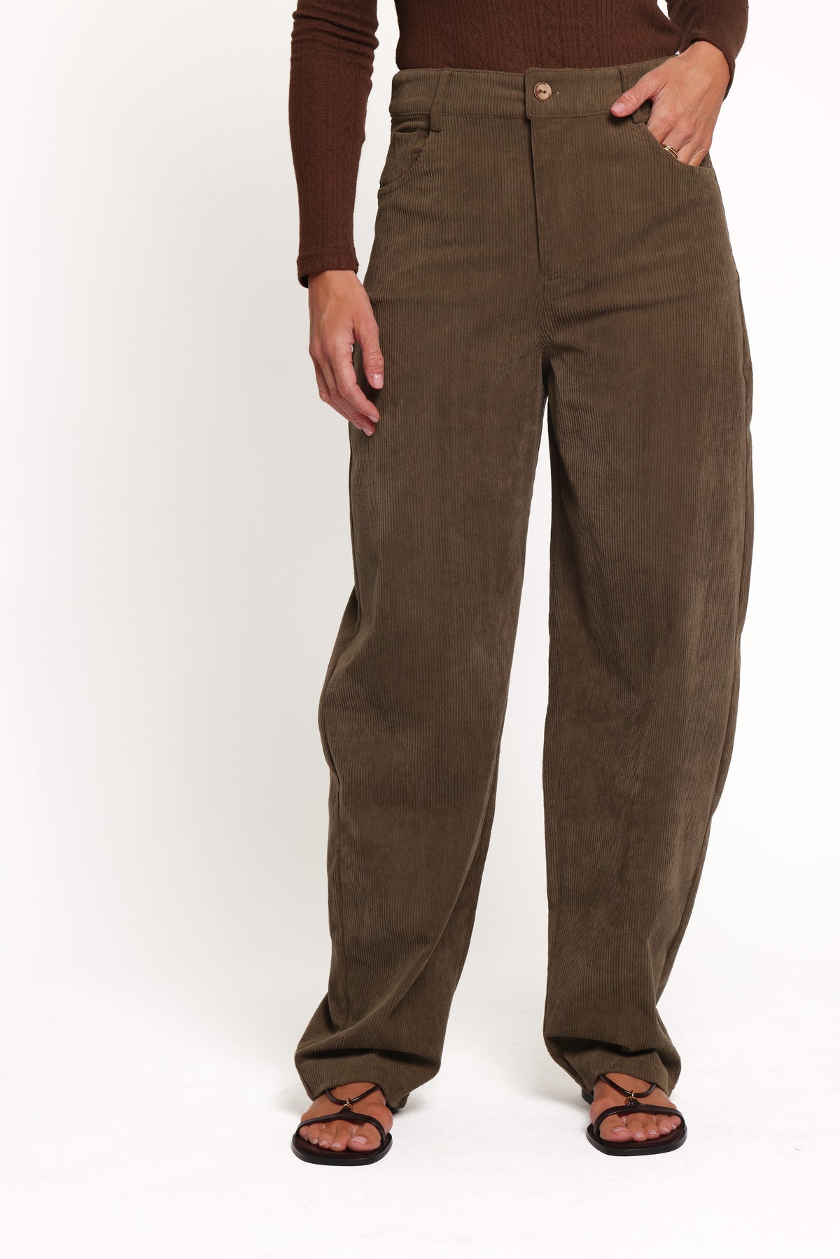 BOTTOMS Hillary Barrel Leg Jeans - Olive Corduroy