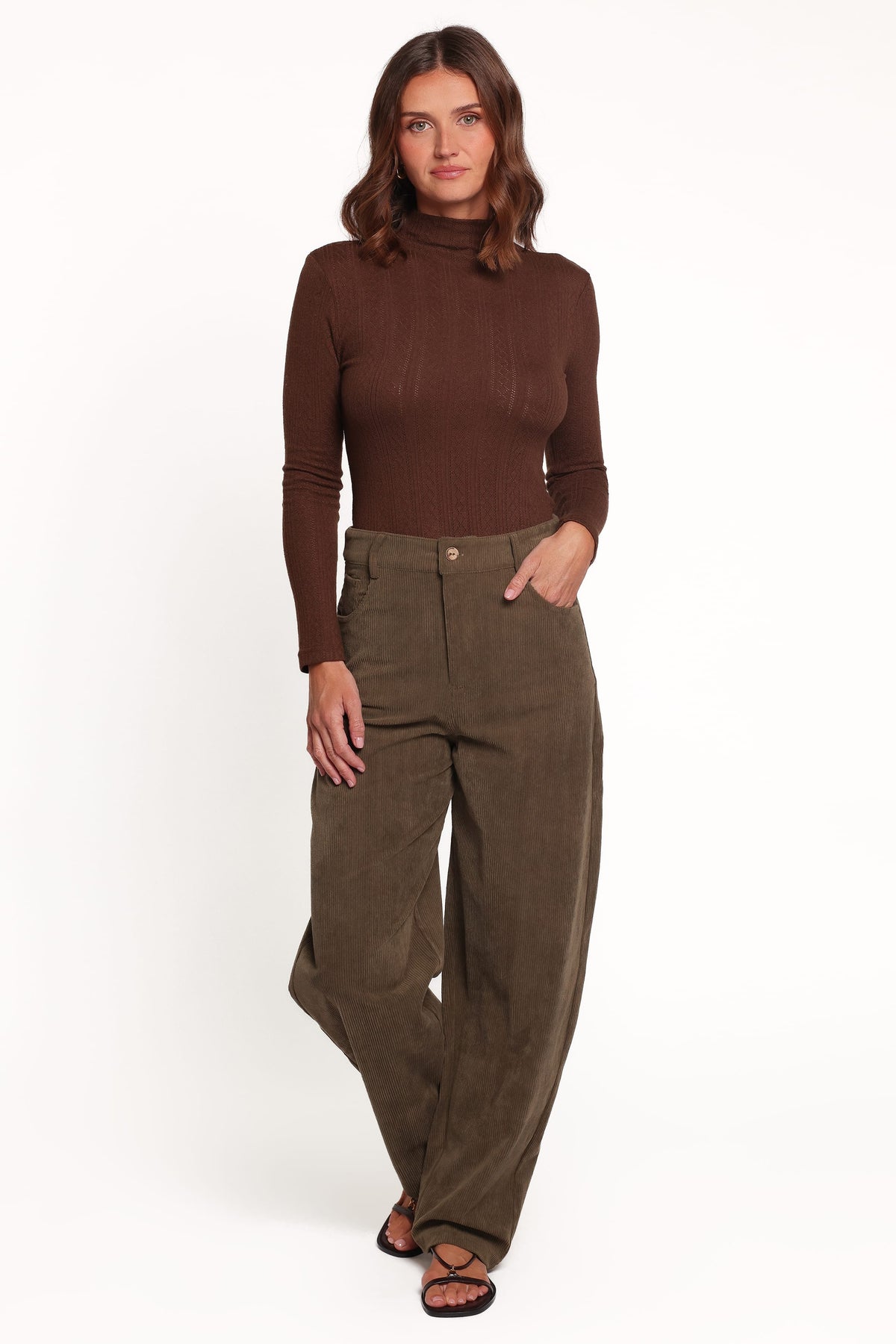 BOTTOMS Hillary Barrel Leg Jeans - Olive Corduroy