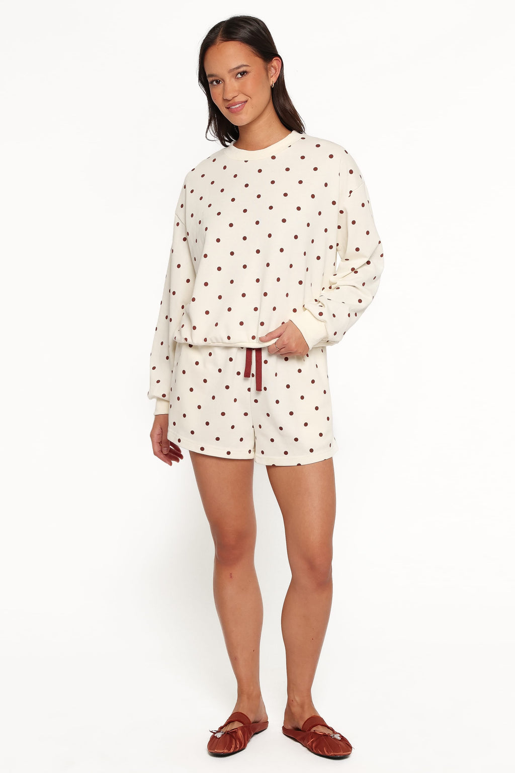 BOTTOMS Novie Sweat Shorts - Brown Polka Dot