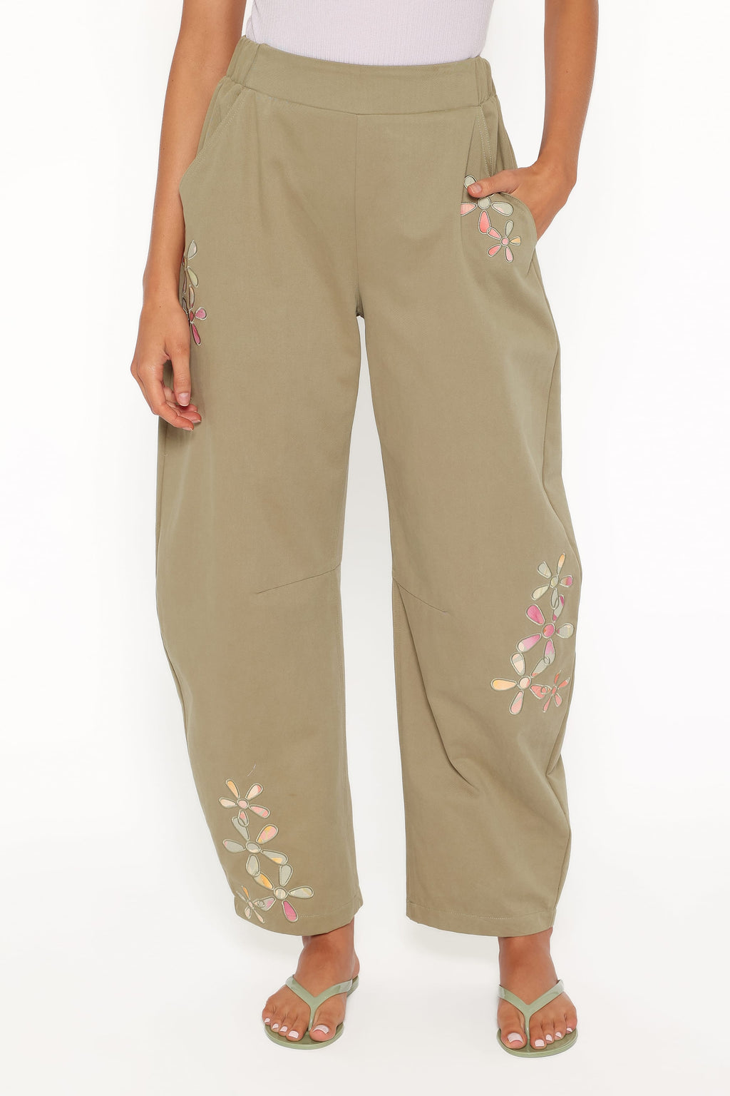 BOTTOMS Telena Barrel Leg Pants - Olive Green Patchwork
