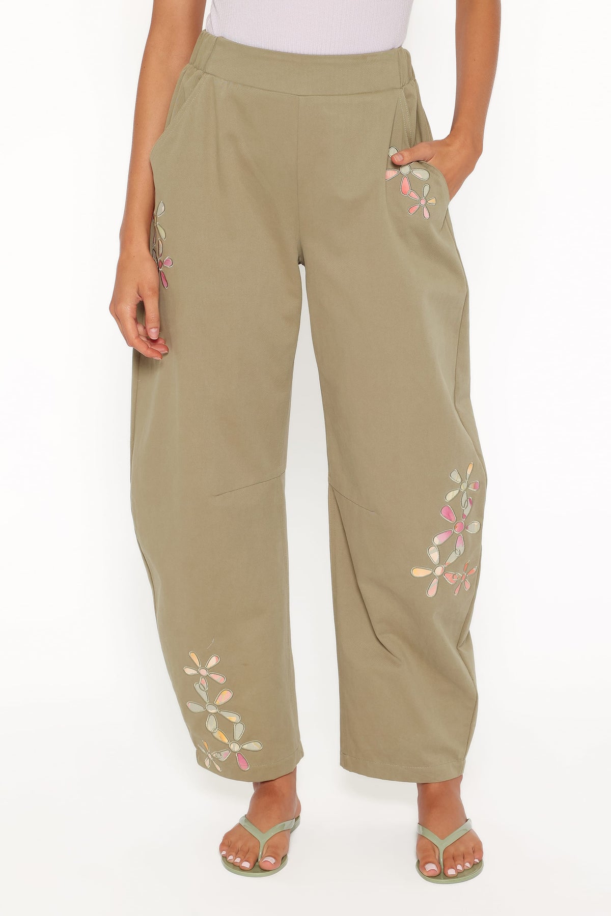 BOTTOMS Telena Barrel Leg Pants - Olive Green Patchwork