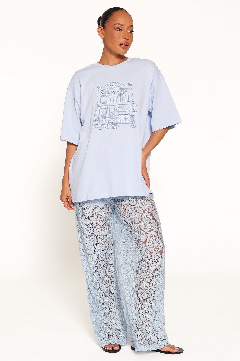 BOTTOMS Tia Sheer Lace Pant - Light Blue