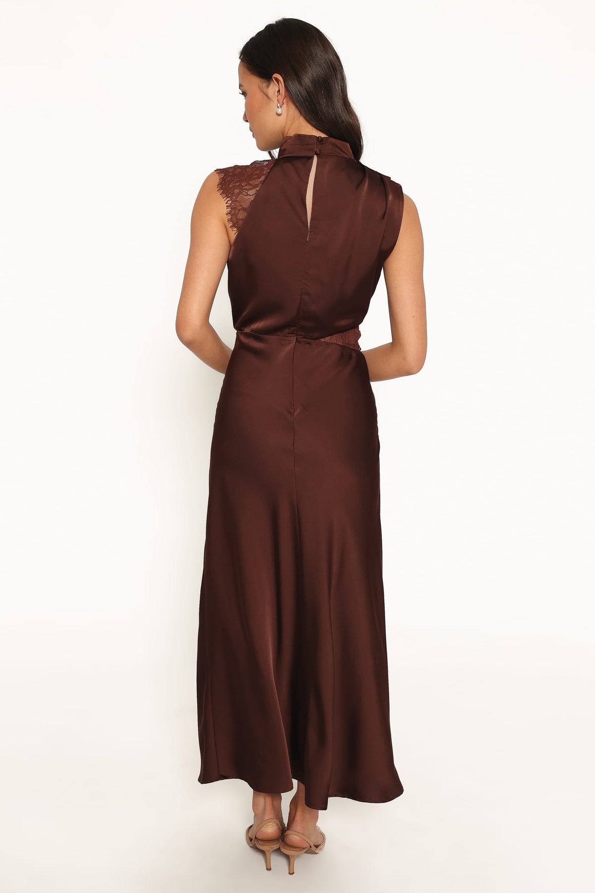 DRESSES Anabelle Halter Neck Lace Maxi Dress - Chocolate Brown