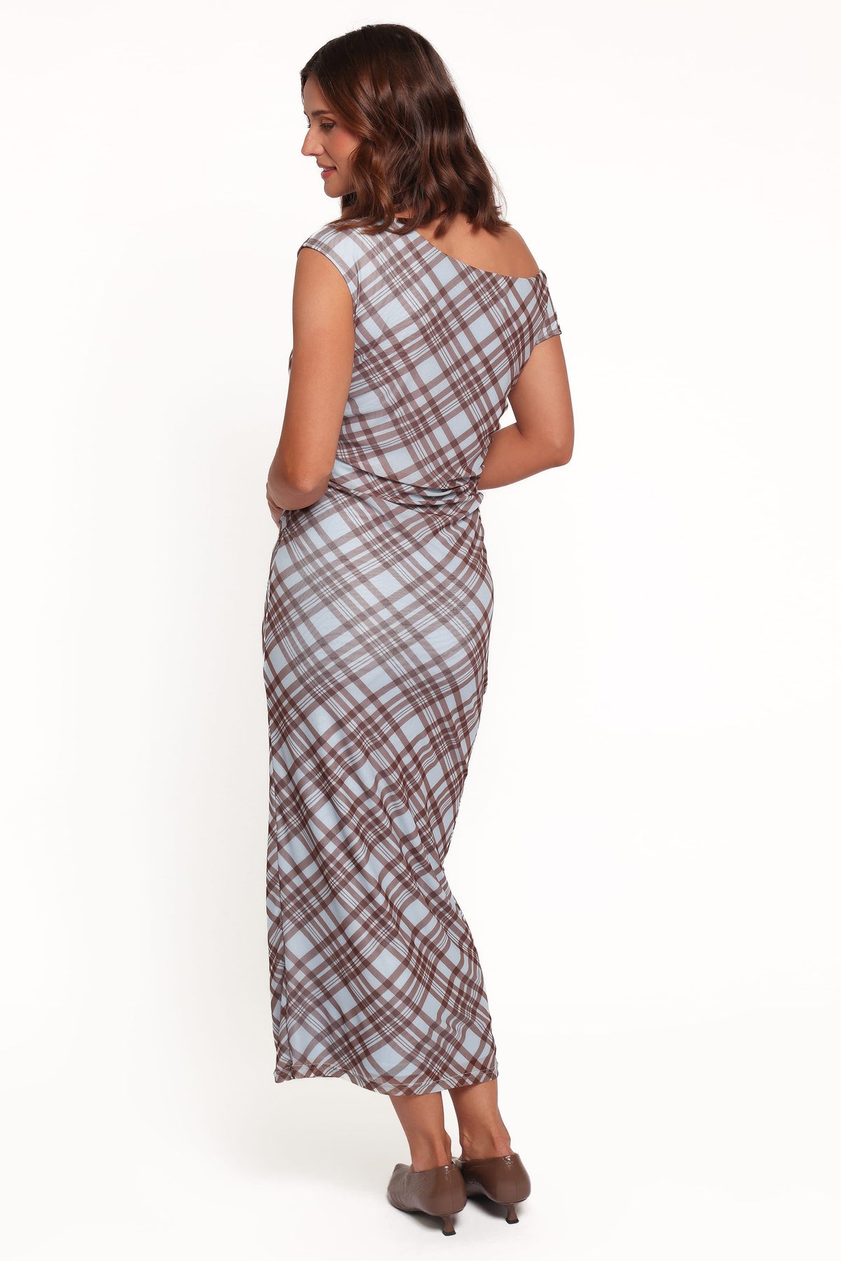 DRESSES Clea Off Shoulder Mesh Midi Dress - Blue Plaid