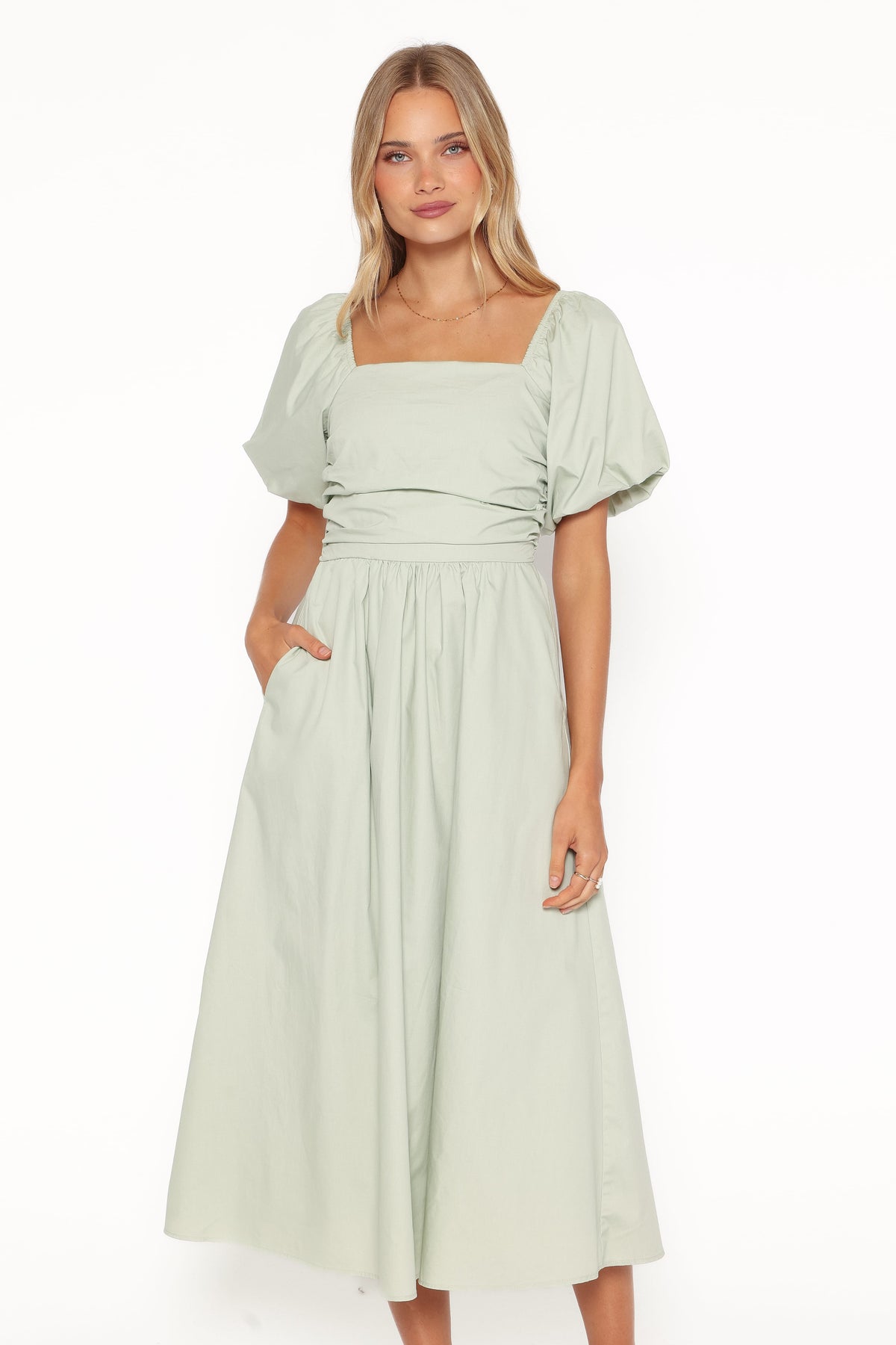 DRESSES Clo Puff Sleeve Midi Dress - Sage Green