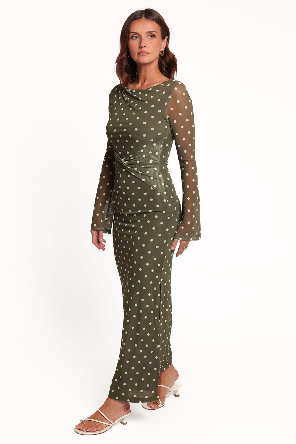 DRESSES Nash Long Sleeve Dress - Olive Green Polka Dot