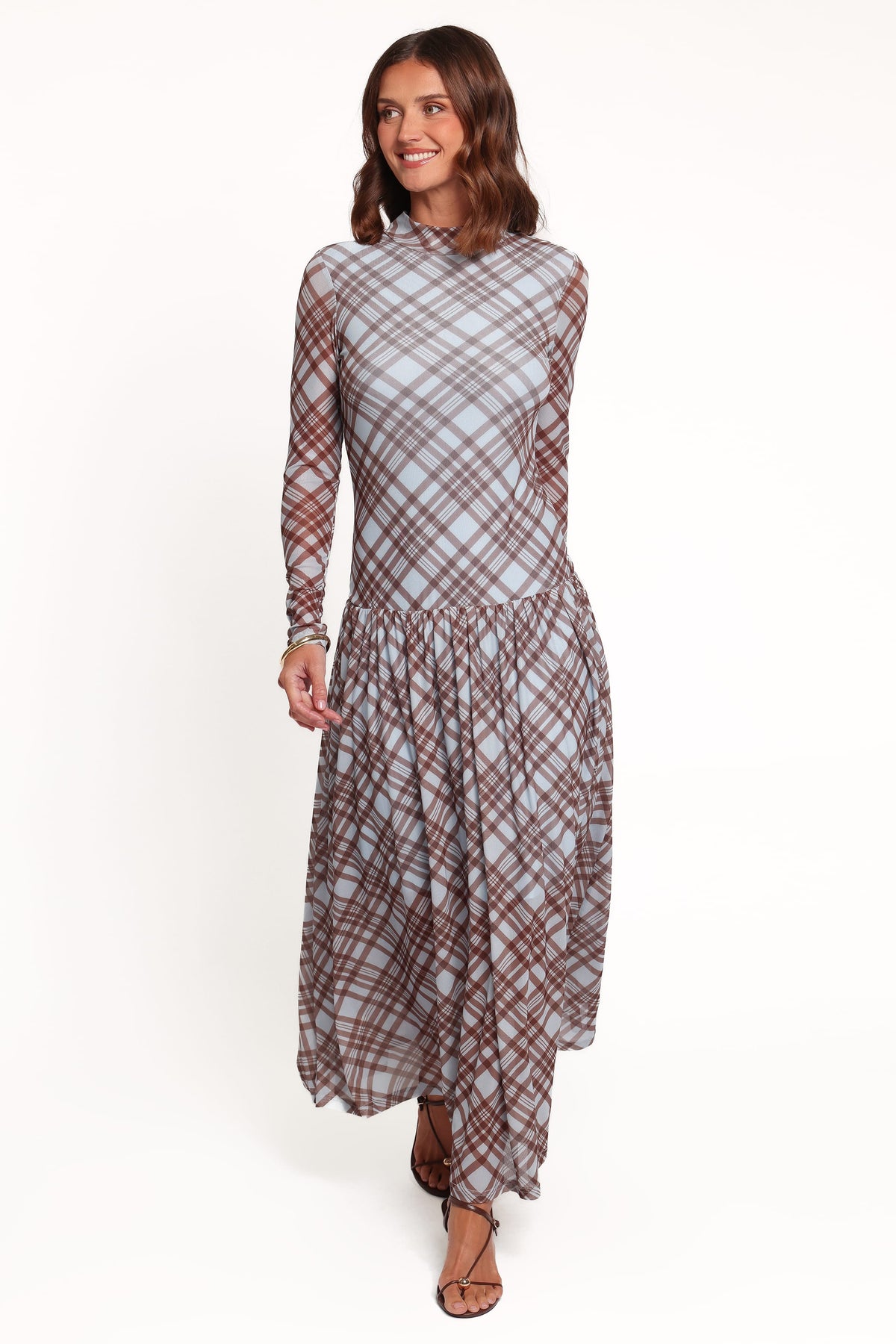 DRESSES Odilia Long Sleeve Mesh Maxi Dress - Blue Plaid
