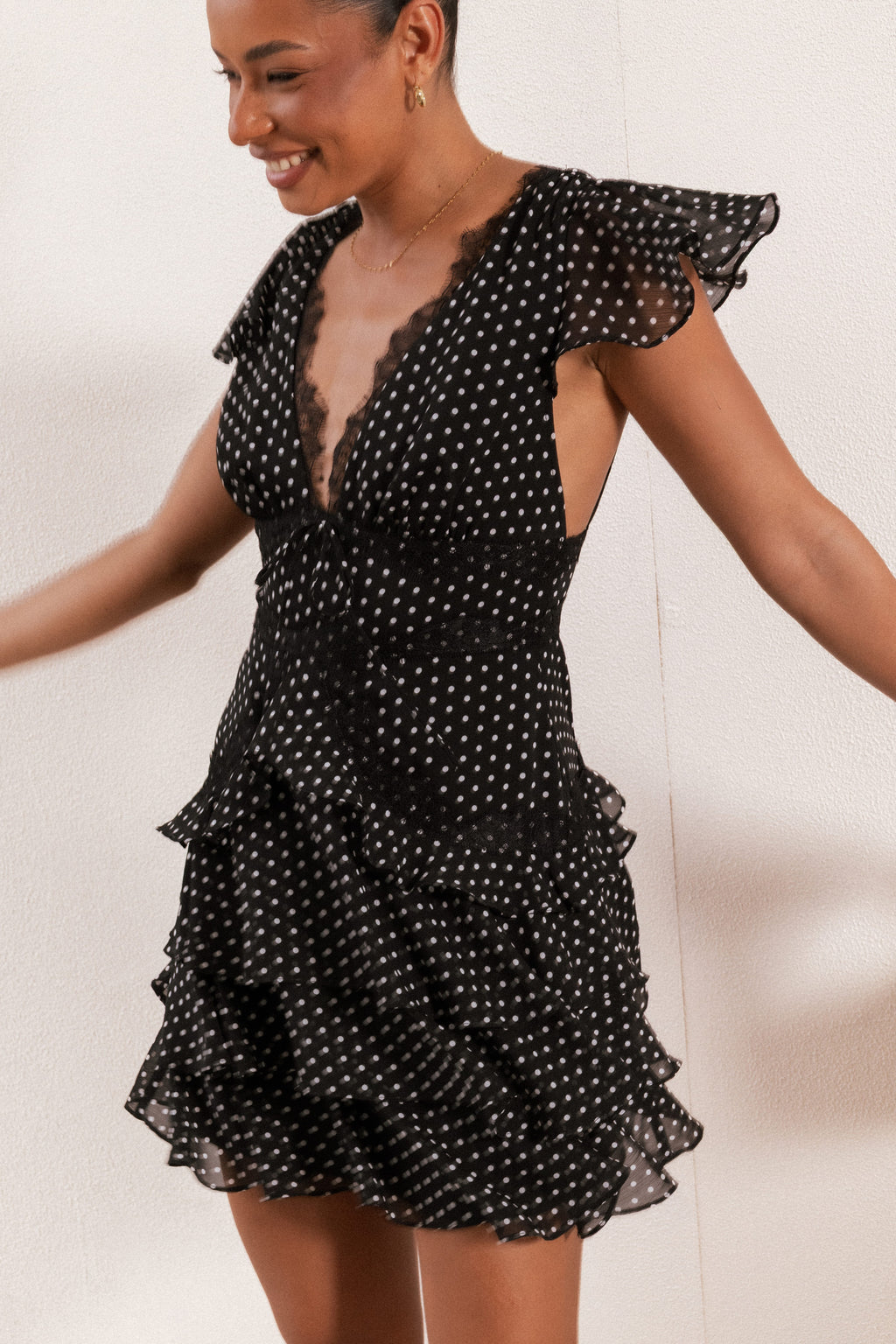 DRESSES Saint Mini Dress - Black Polka Dot