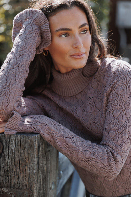 KNITWEAR Baker Pointelle Sweater - Mauve