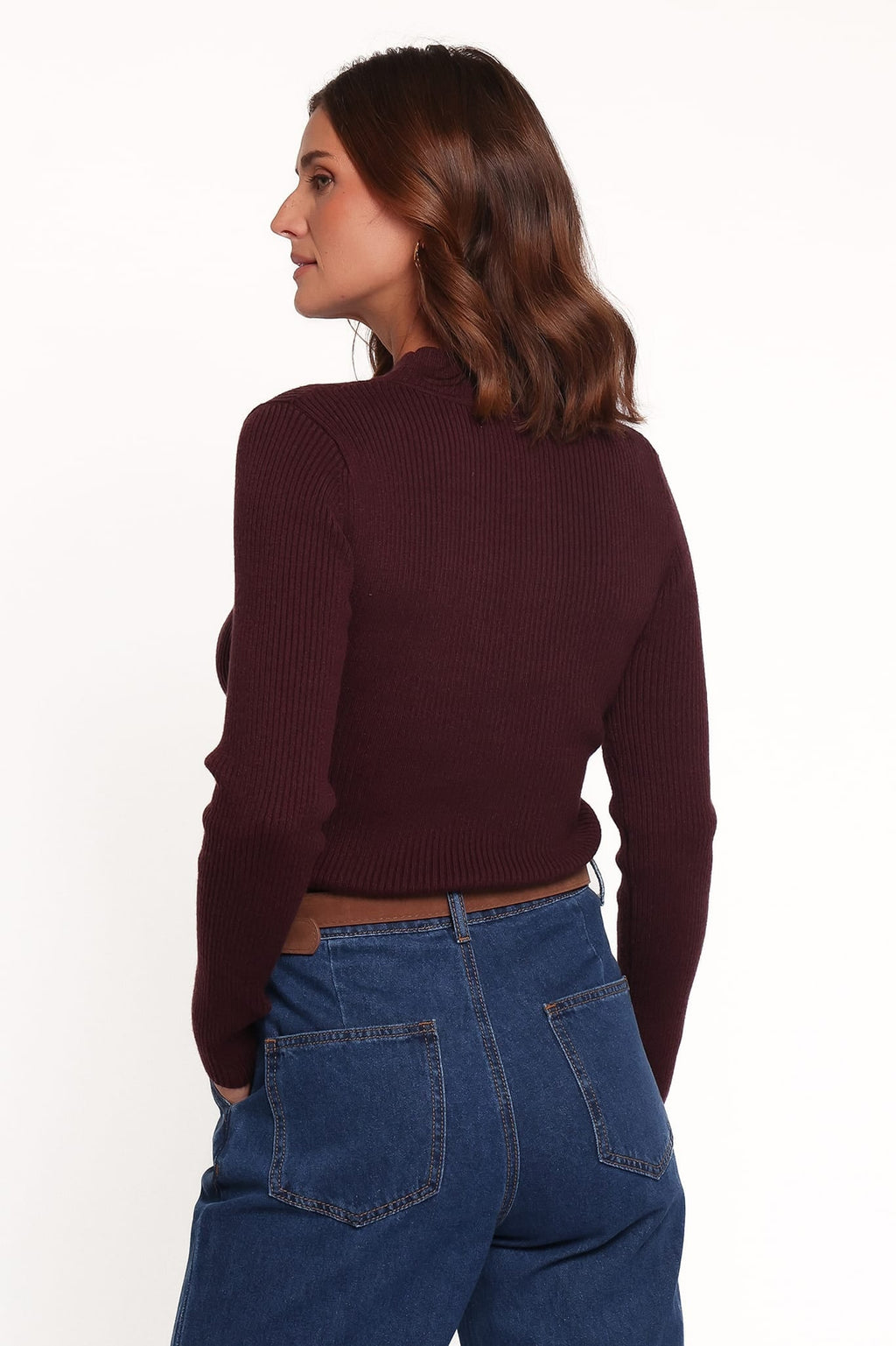 KNITWEAR Emmy Keyhole Mockneck Sweater - Burgundy