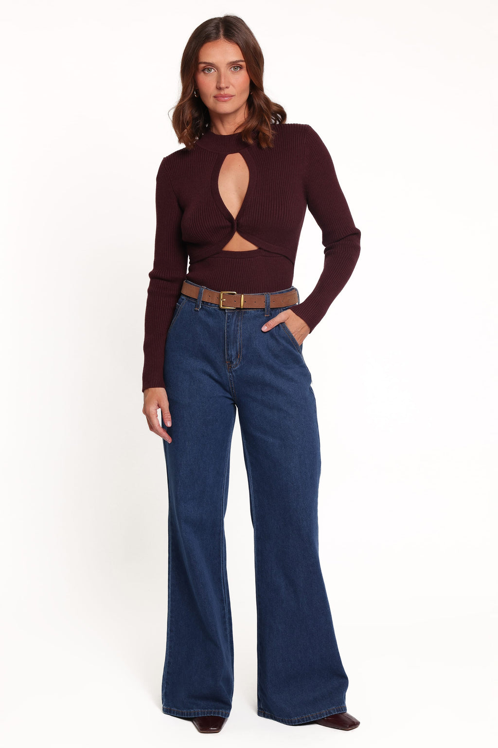 KNITWEAR Emmy Keyhole Mockneck Sweater - Burgundy