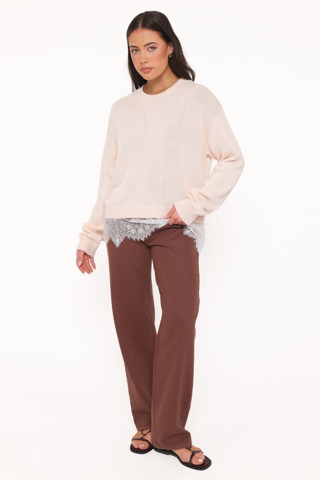 KNITWEAR Mabel Lace Trim Sweater - Cream White
