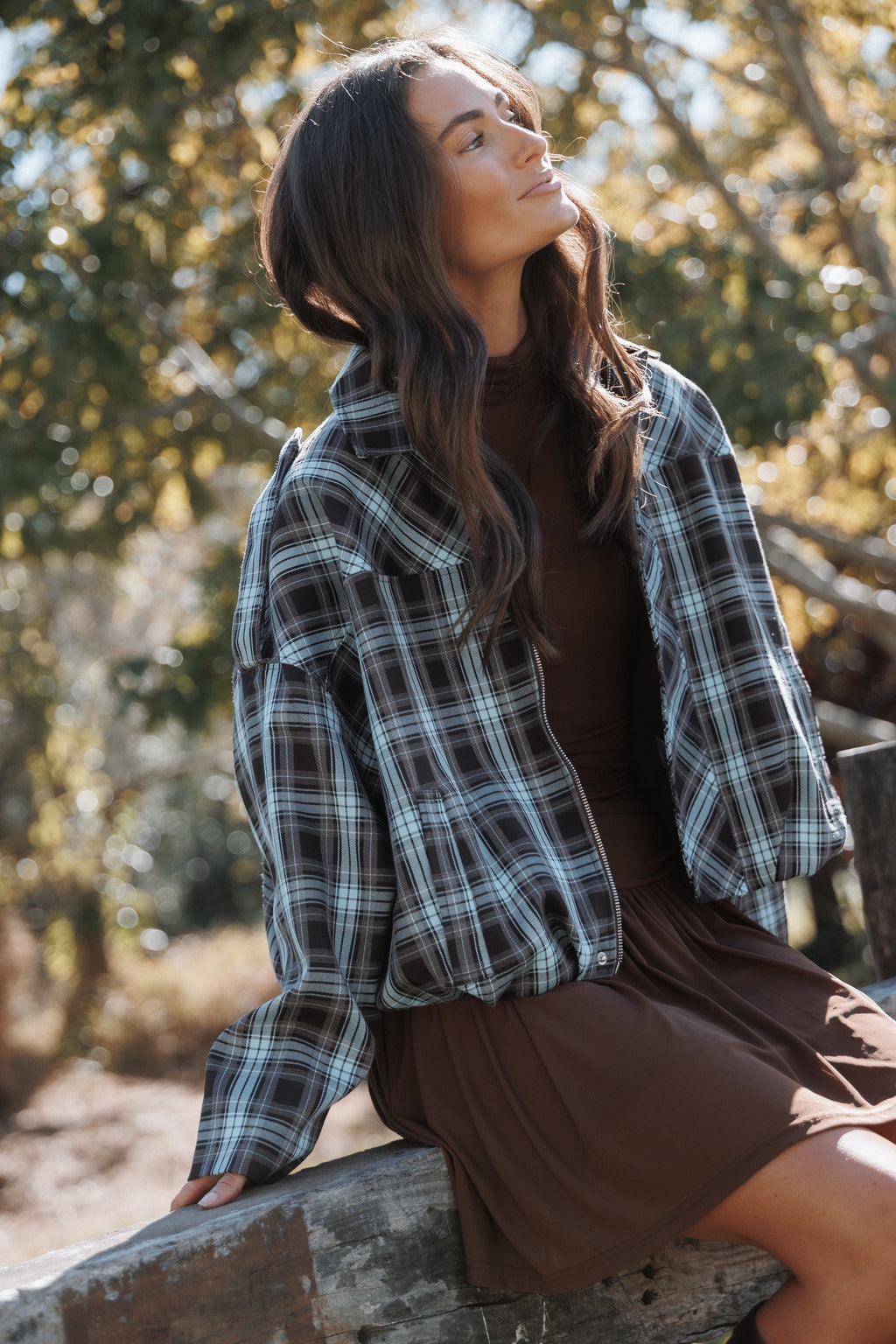 OUTERWEAR Bindy Bomber - Choc/Blue Plaid