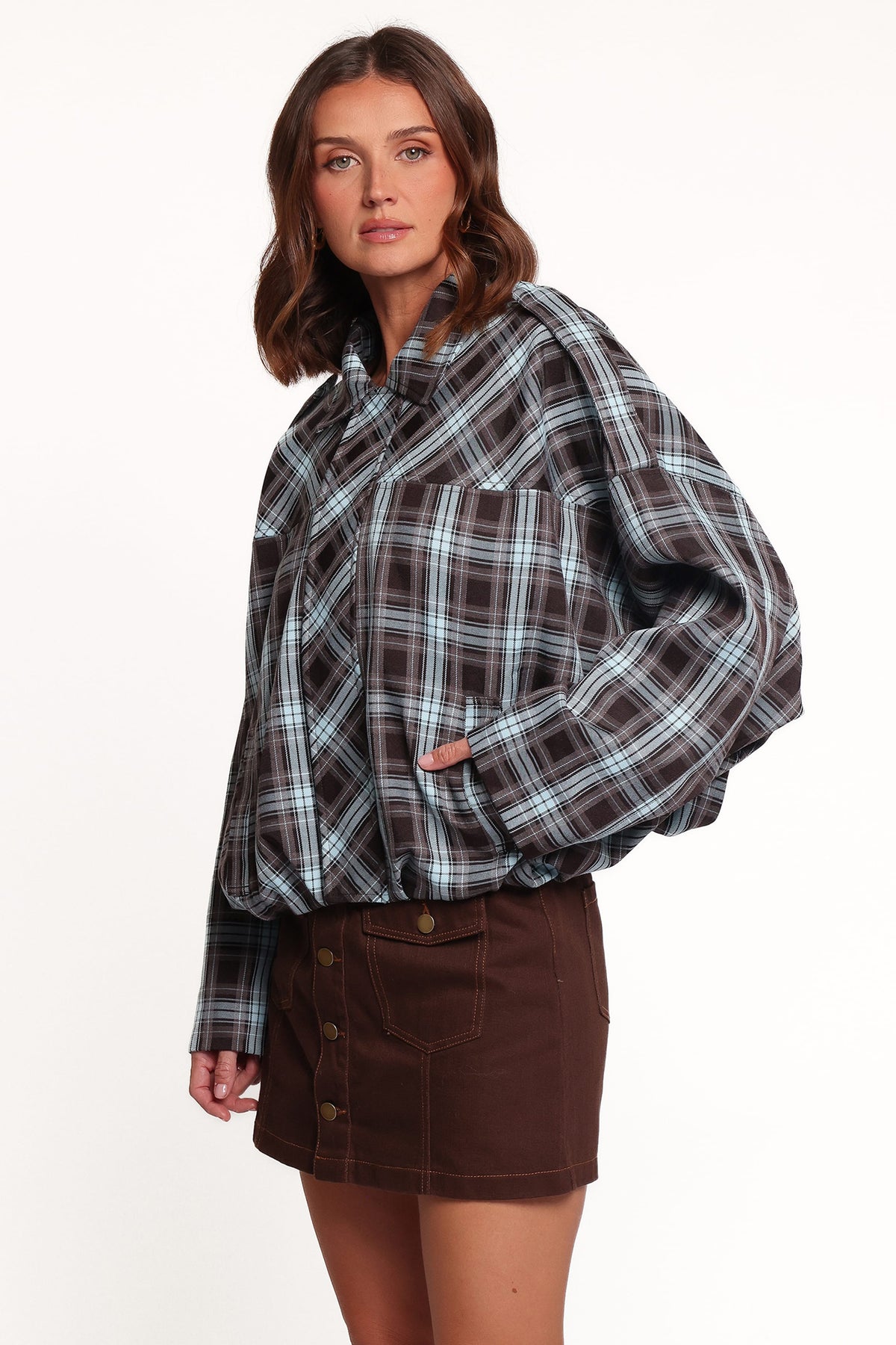 OUTERWEAR Bindy Bomber - Choc/Blue Plaid