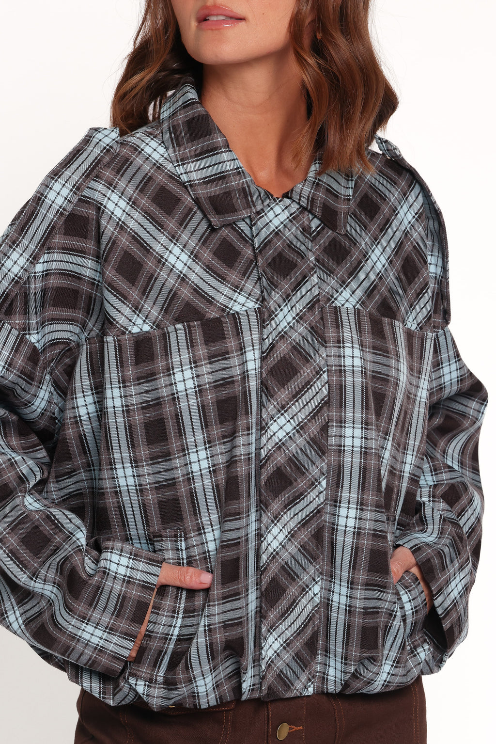OUTERWEAR Bindy Bomber - Choc/Blue Plaid