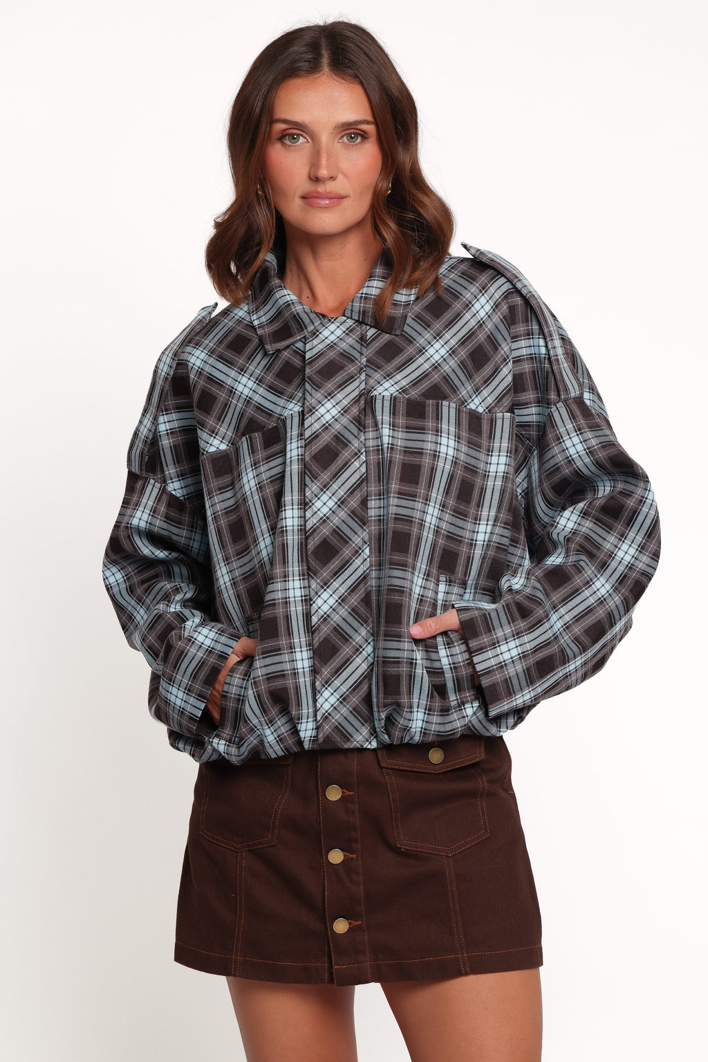 OUTERWEAR Bindy Bomber - Choc/Blue Plaid