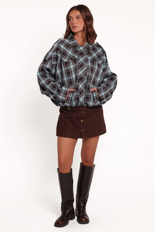 OUTERWEAR Bindy Bomber - Choc/Blue Plaid