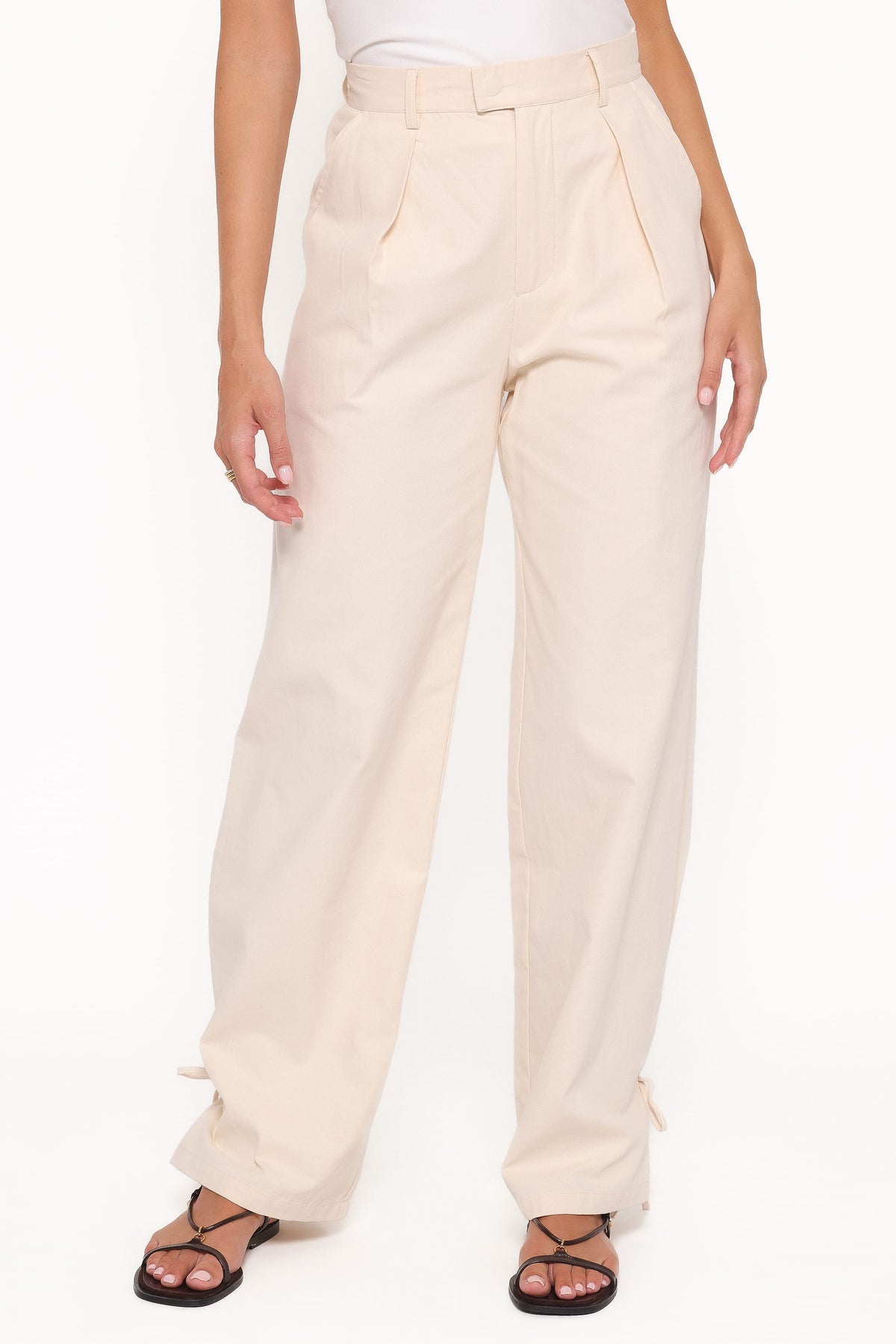 Petal and Pup USA BOTTOMS Asher Tie Detail Tapered Leg Pants - Cream