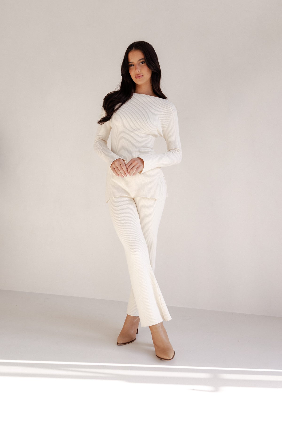 Petal and Pup USA BOTTOMS Beeba Ribbed Knit Pants - Cream