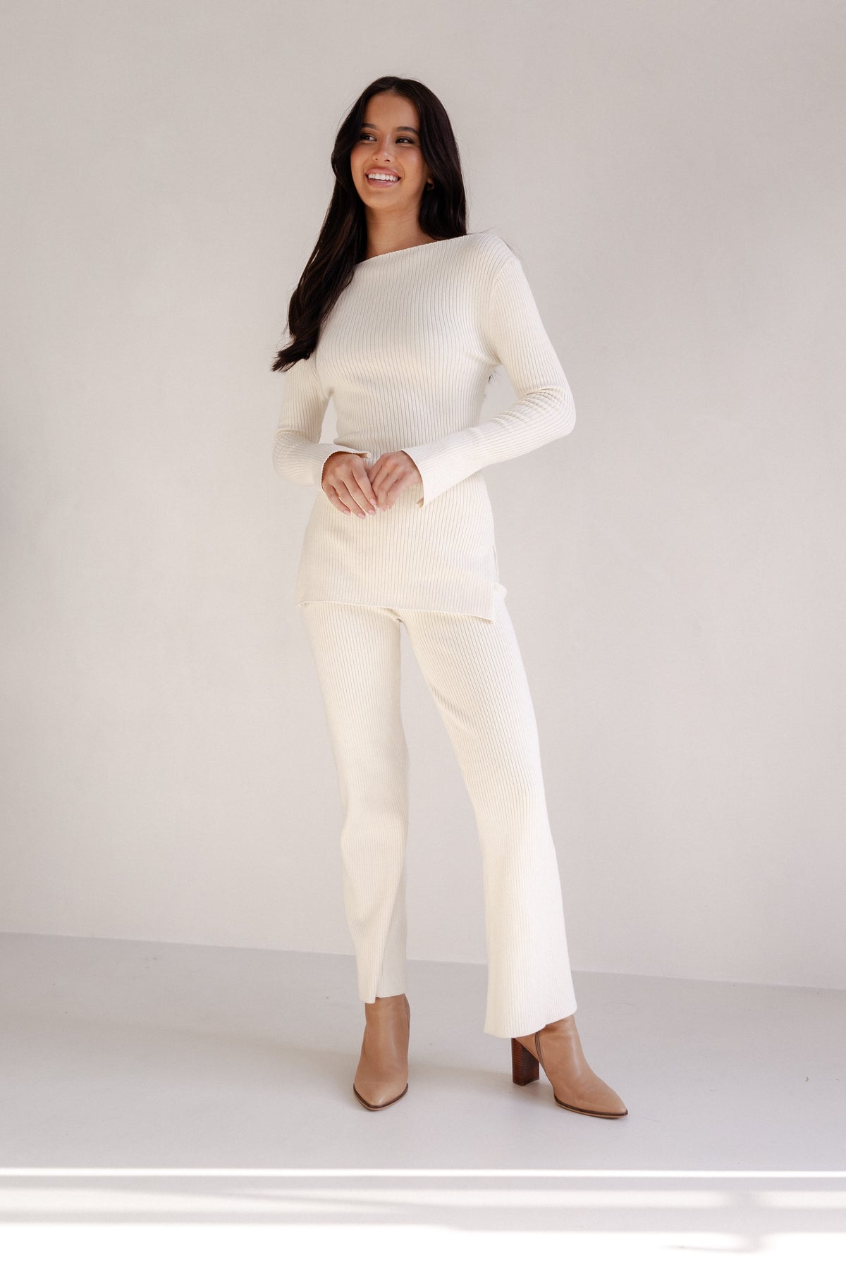 Petal and Pup USA BOTTOMS Beeba Ribbed Knit Pants - Cream