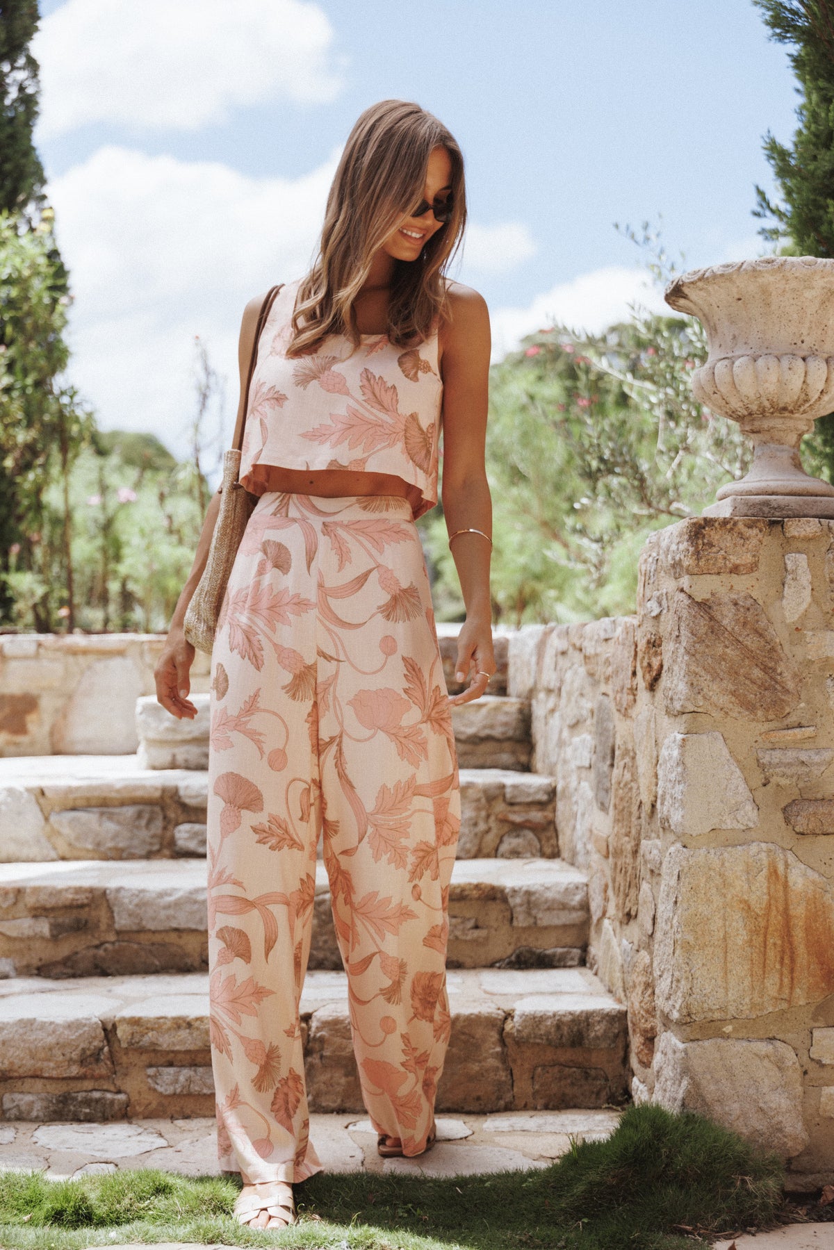 Petal and Pup USA BOTTOMS Brayden Wide Leg Linen Pant - Pink Floral
