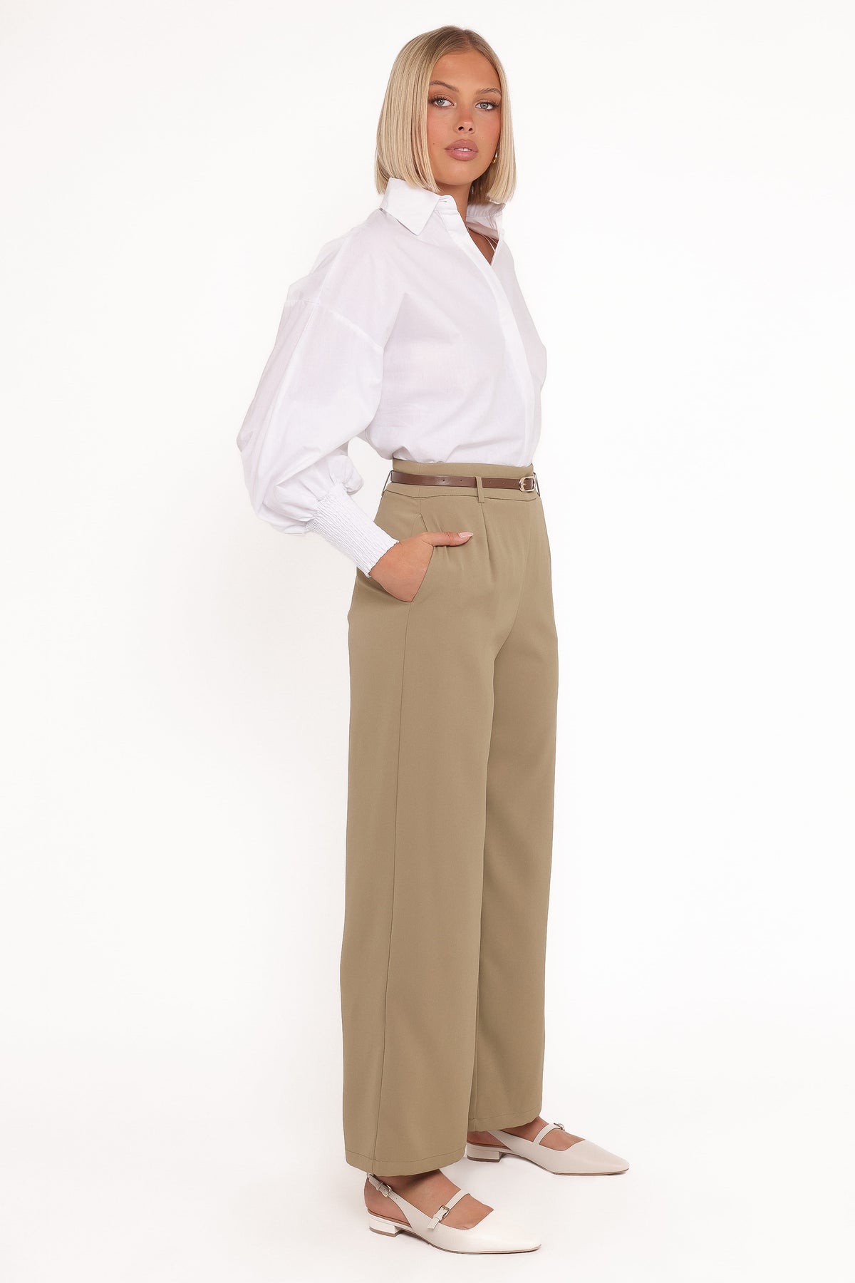Petal and Pup USA BOTTOMS Ceres Belted Wide Leg Pant - Olive