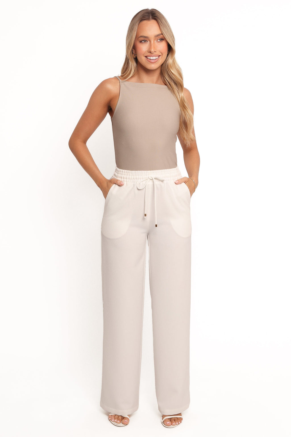 Petal and Pup USA BOTTOMS Cinch Wide Leg Crepe Pant - White