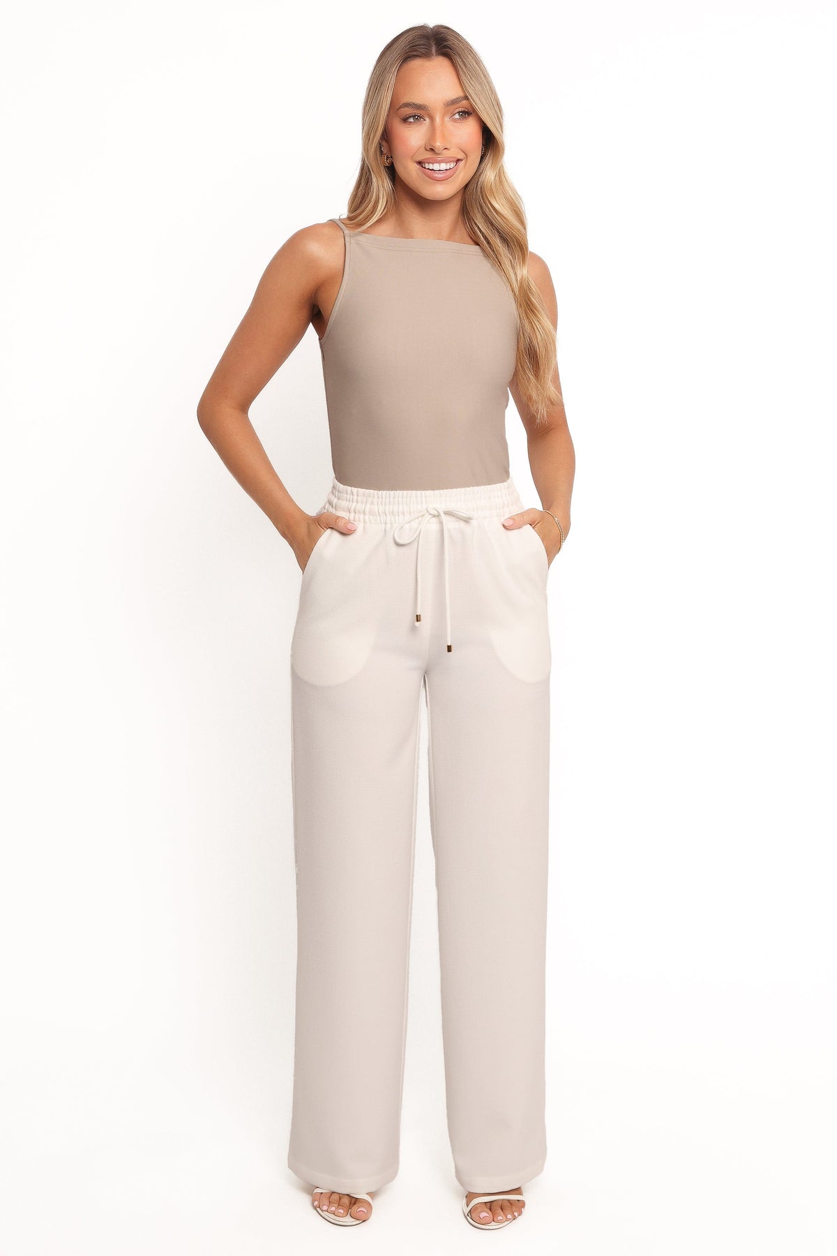 Petal and Pup USA BOTTOMS Cinch Wide Leg Crepe Pant - White