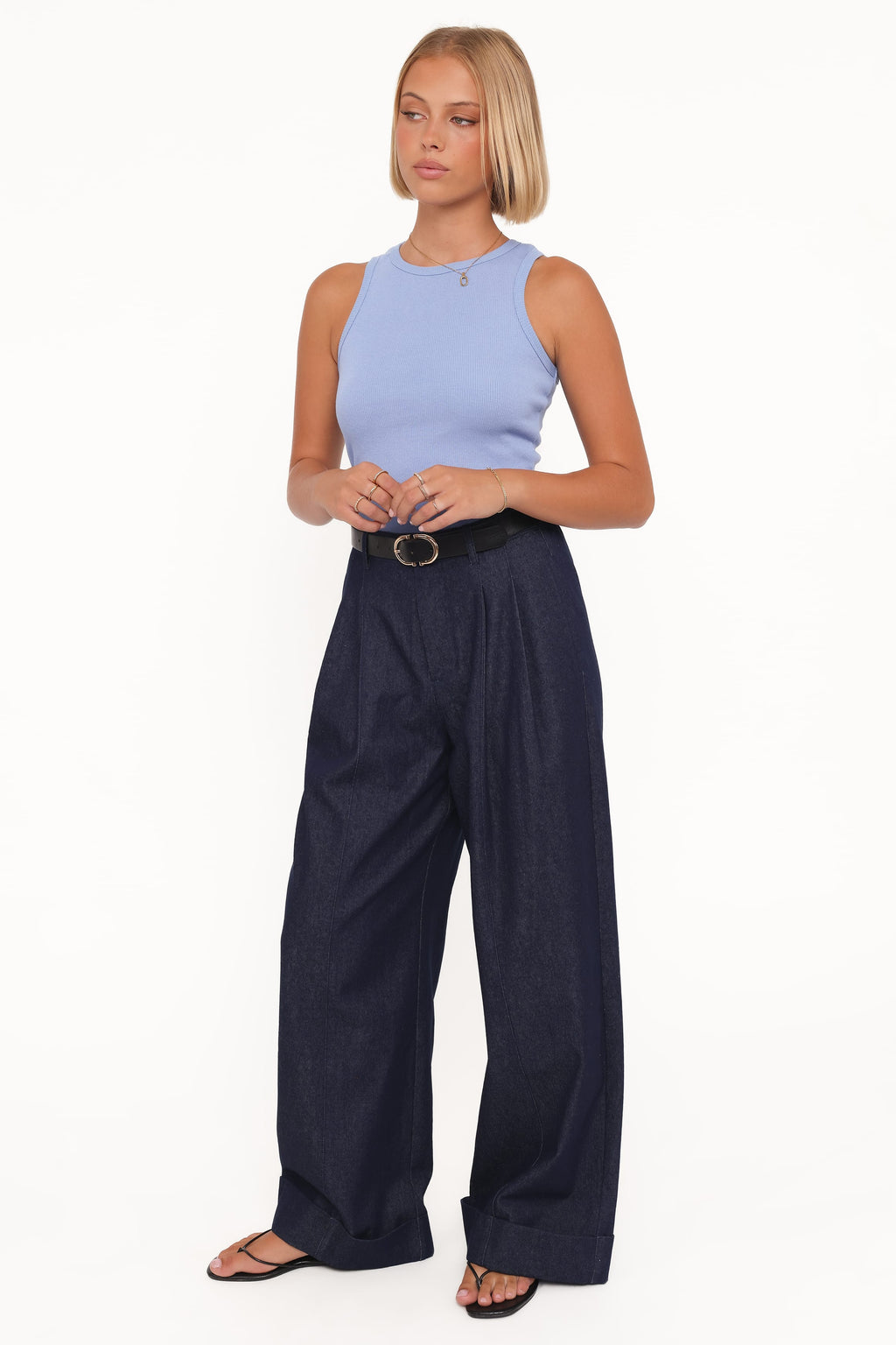 Petal and Pup USA BOTTOMS Elinor Cuffed Denim Pant - Dark Wash