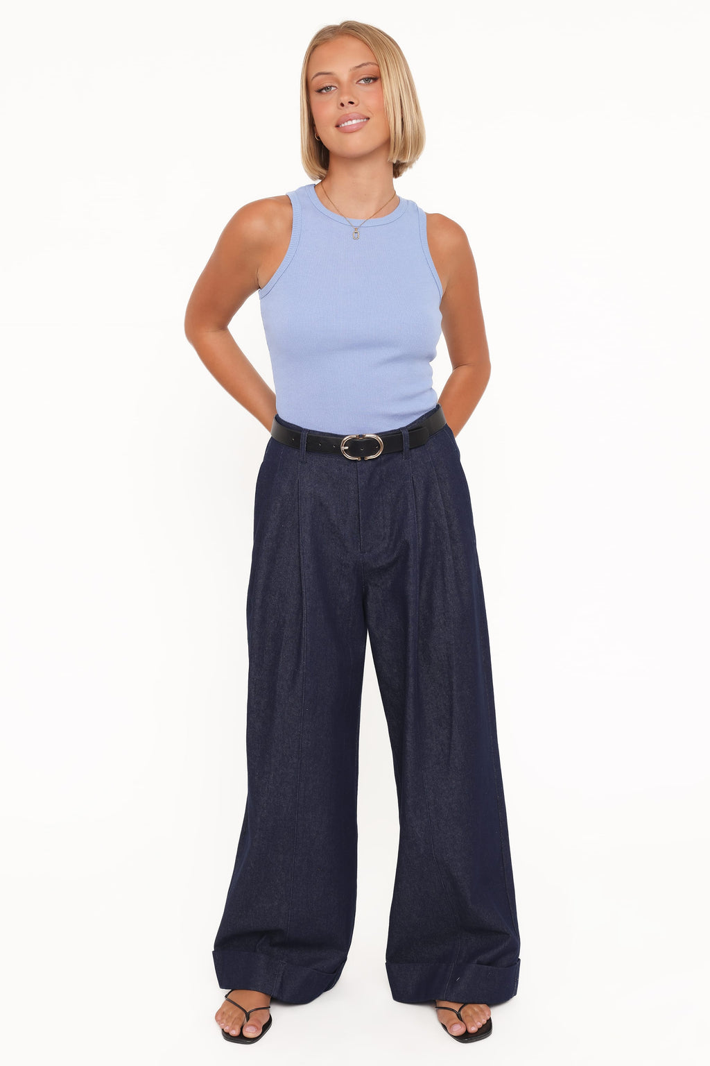 Petal and Pup USA BOTTOMS Elinor Cuffed Denim Pant - Dark Wash