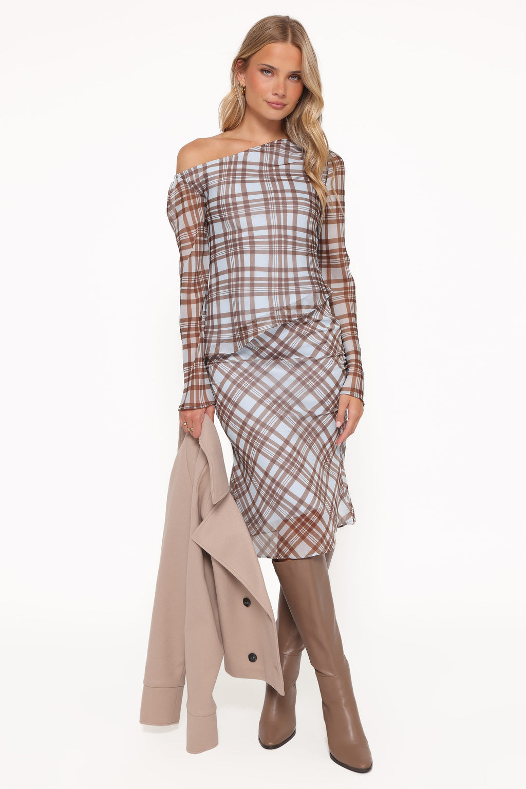 Petal and Pup USA BOTTOMS Josiana Pencil Skirt - Blue/Brown Plaid