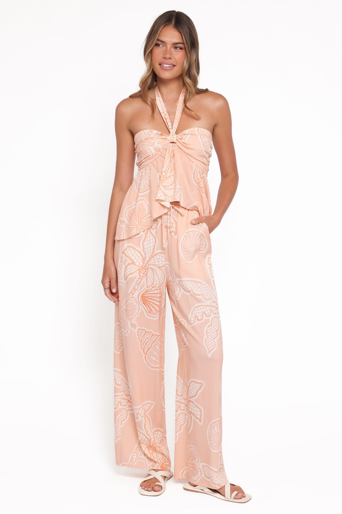 Petal and Pup USA BOTTOMS Lira Tie Waist Pant - Peach Floral