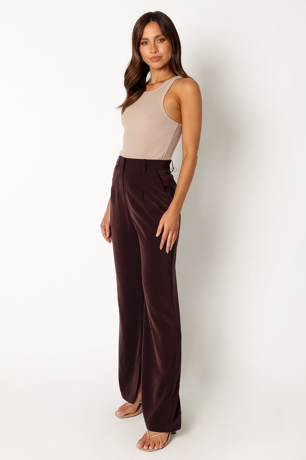 Petal and Pup USA BOTTOMS Neveah Silky Wide Leg Trousers - Merlot