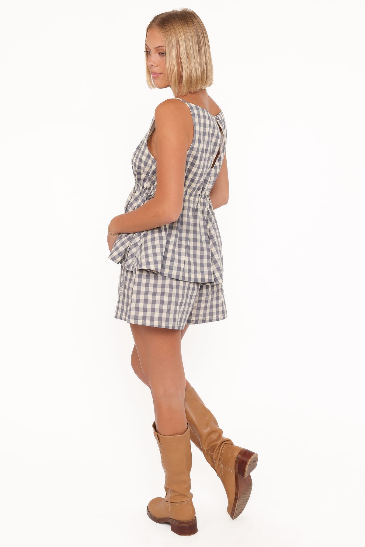 Petal and Pup USA BOTTOMS Rory Shorts - Slate Blue Gingham