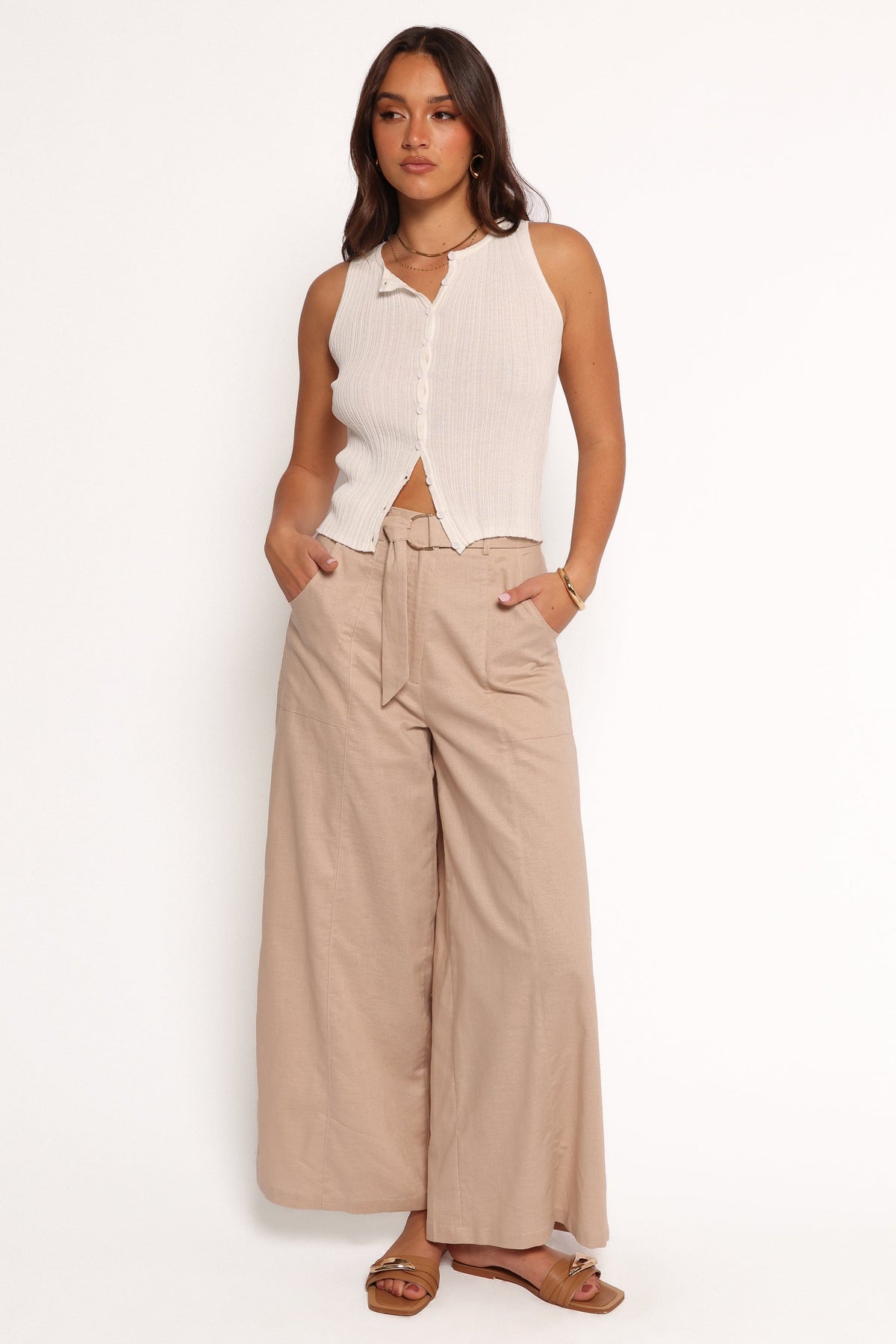 Petal and Pup USA BOTTOMS Sadie Wide Leg Pant - Oatmeal (Hold for Rack)