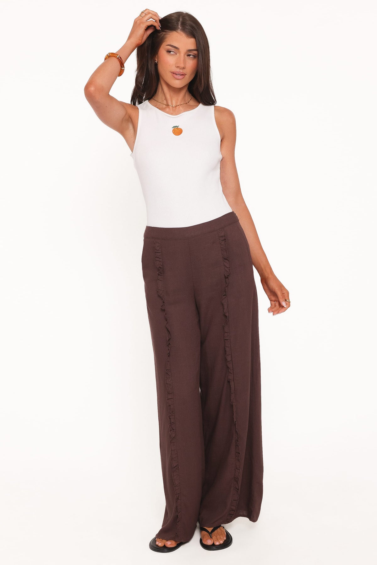Petal and Pup USA BOTTOMS Samiya Frill Pants - Dark Brown