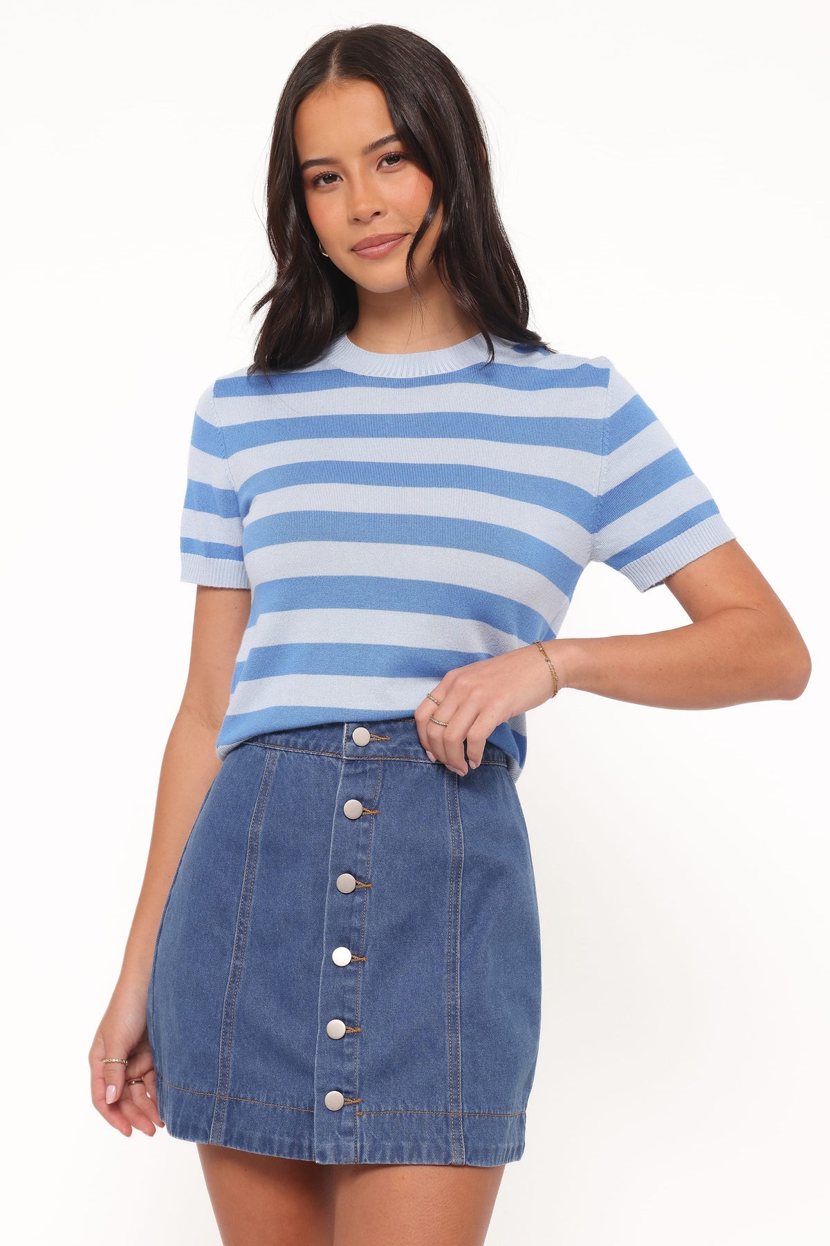 Petal and Pup USA BOTTOMS Sara Button Front Denim Mini Skirt - Dark Wash