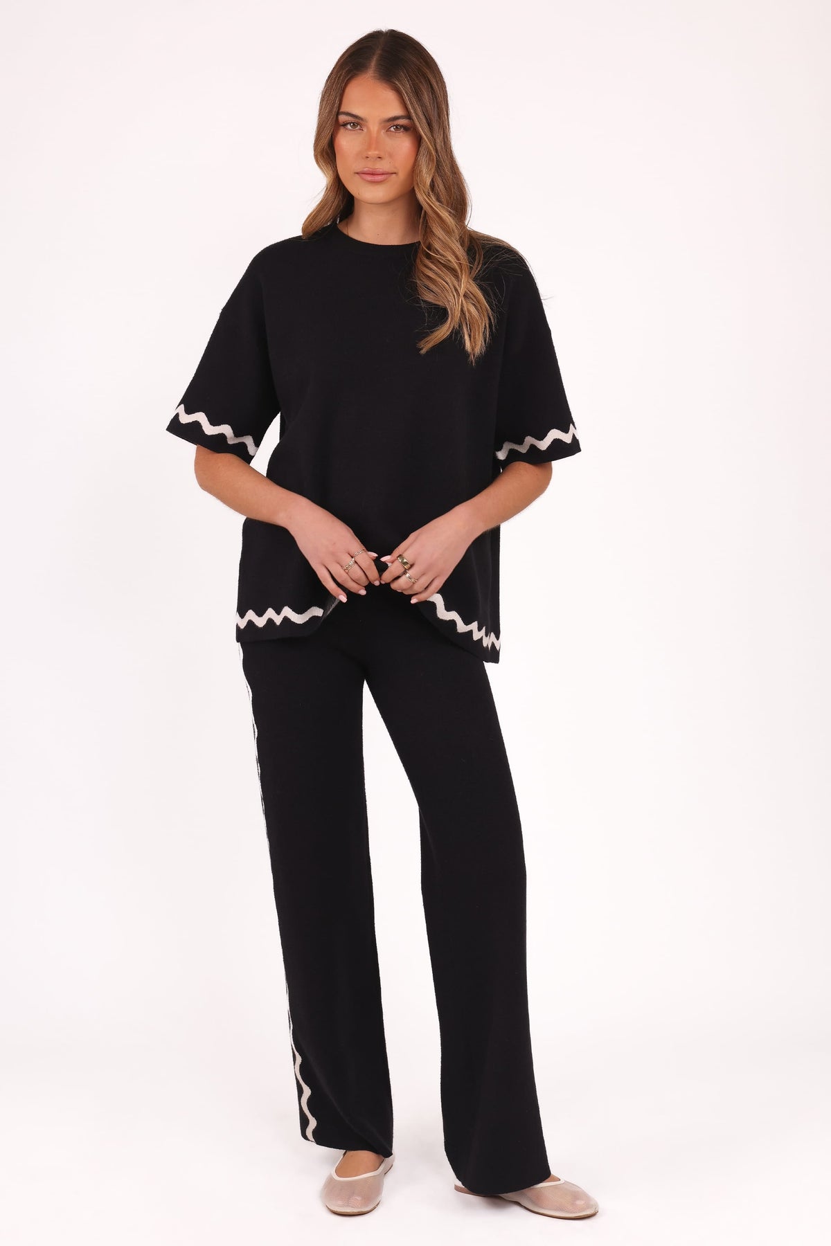 Petal and Pup USA BOTTOMS Vespa Knitted Pant - Black White