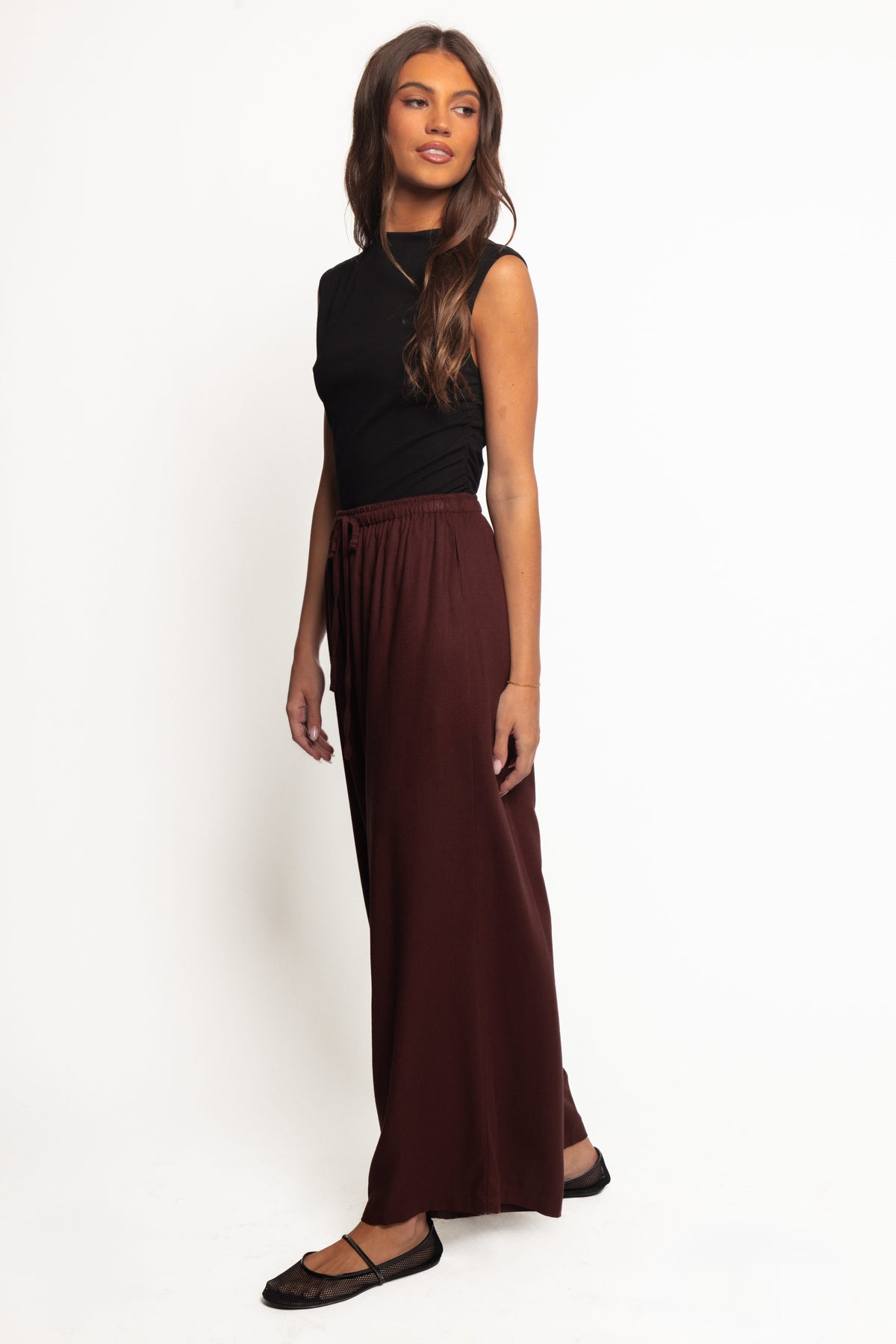 Petal and Pup USA BOTTOMS Zane Tie Waist Pant - Chocolate