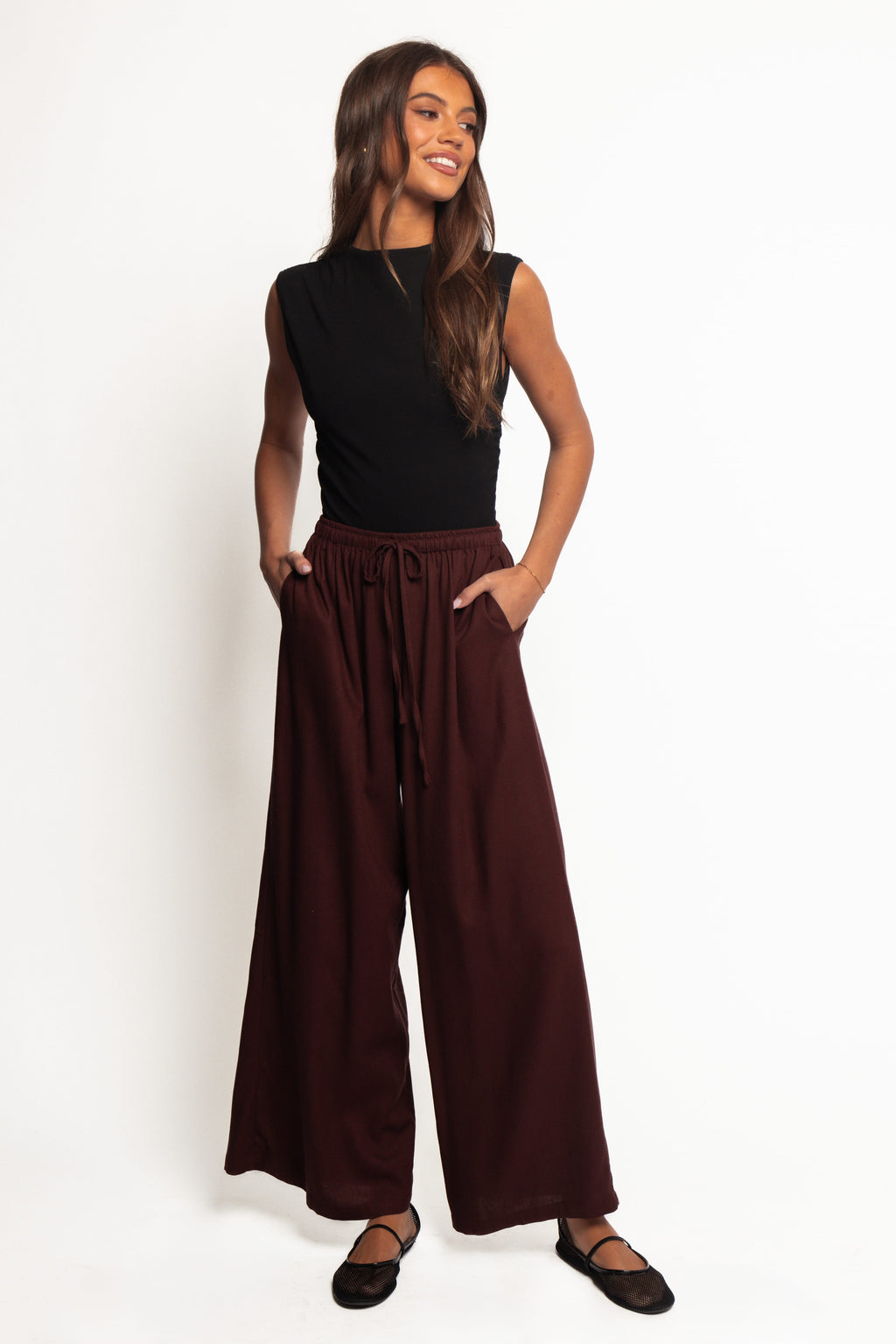 Petal and Pup USA BOTTOMS Zane Tie Waist Pant - Chocolate