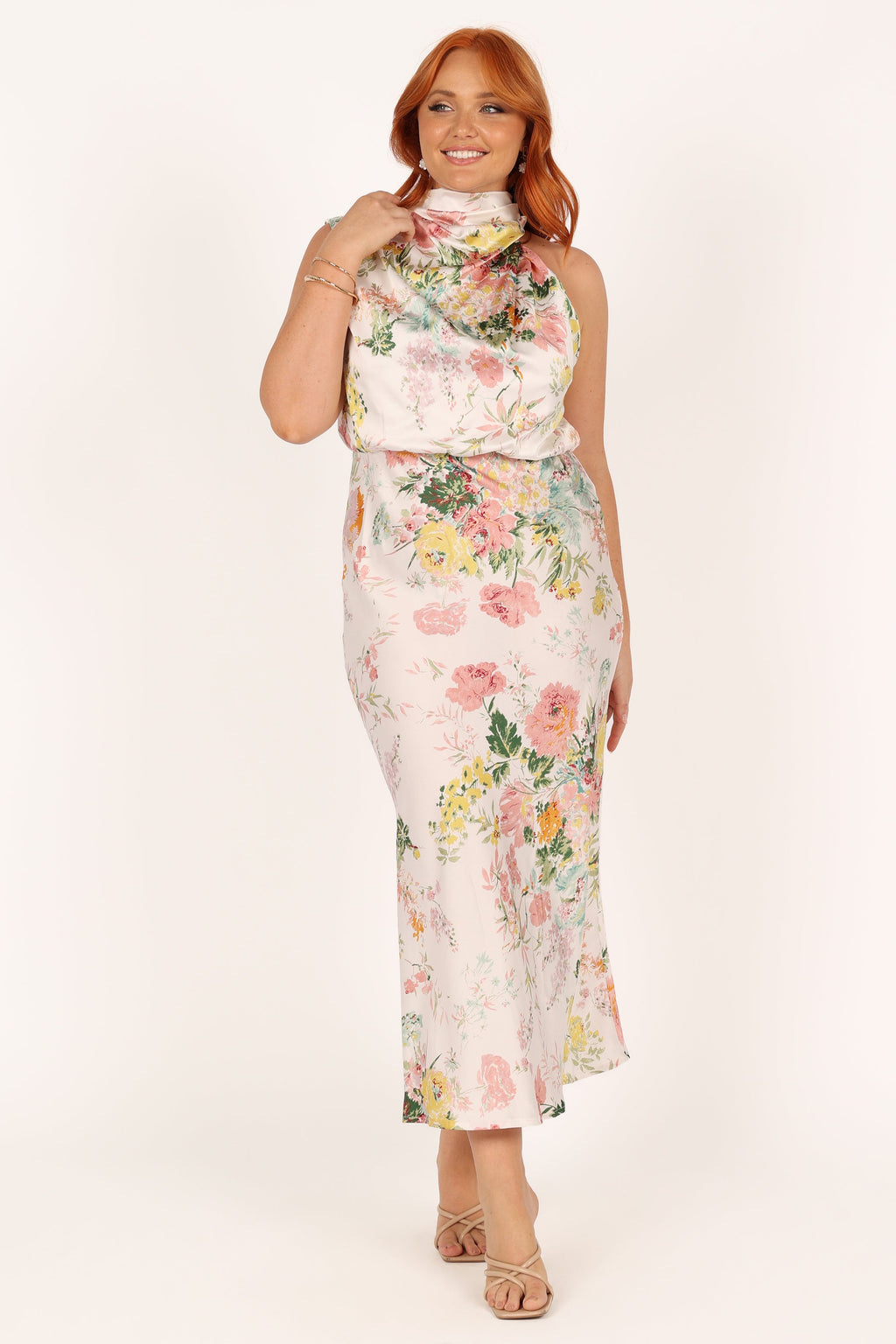 Petal and Pup USA DRESSES Anabelle Halter Neck Maxi Dress - White Floral