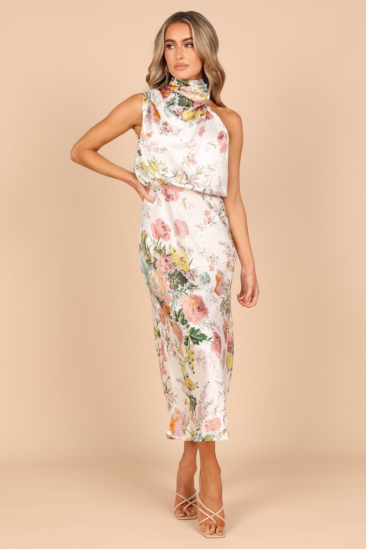 Petal and Pup USA DRESSES Anabelle Halter Neck Maxi Dress - White Floral
