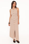 Petal and Pup USA DRESSES Aspen Button Up Knit Dress - Oatmeal