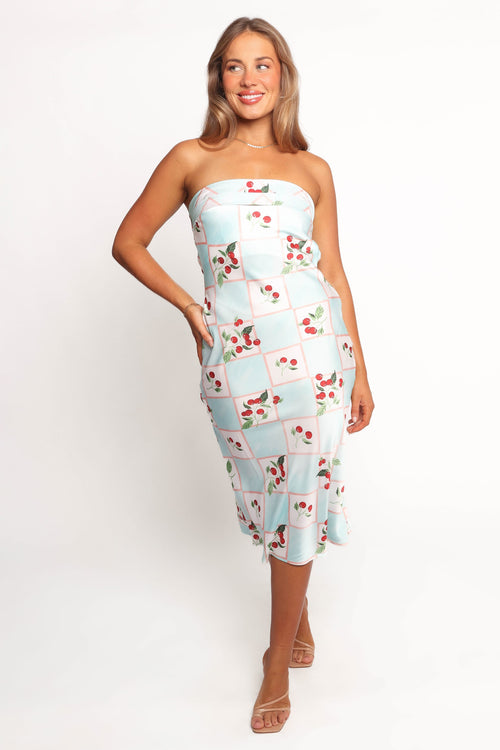 Petal and Pup USA DRESSES Benton Strapless Midi Dress - Cherry Print (Hold for Amazon)