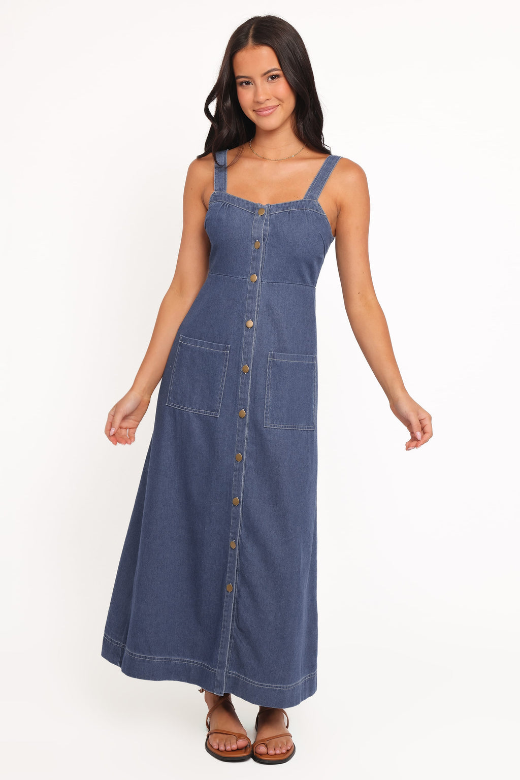 Petal and Pup USA DRESSES Bettie Midi Dress - Mid Blue Denim